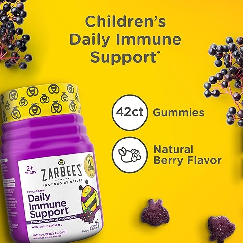 Miniatura 4 de ZarbeeS Gomitas de saúco para niños apoyo inmunológico con Vit C y zinc gomitas de vitaminas diarias para niños sabor a bayas naturales 42 unidades