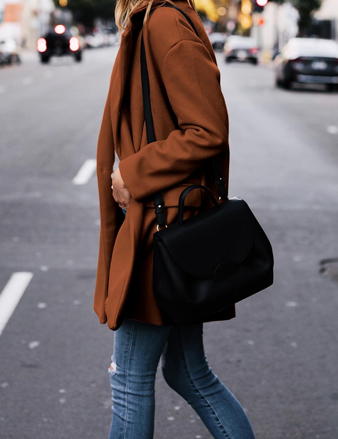 Hooever Women's Notched Lapel Wool Coat Single Breasted Pea Coats Winter Wool Blend Blazer Jacket - Image 5