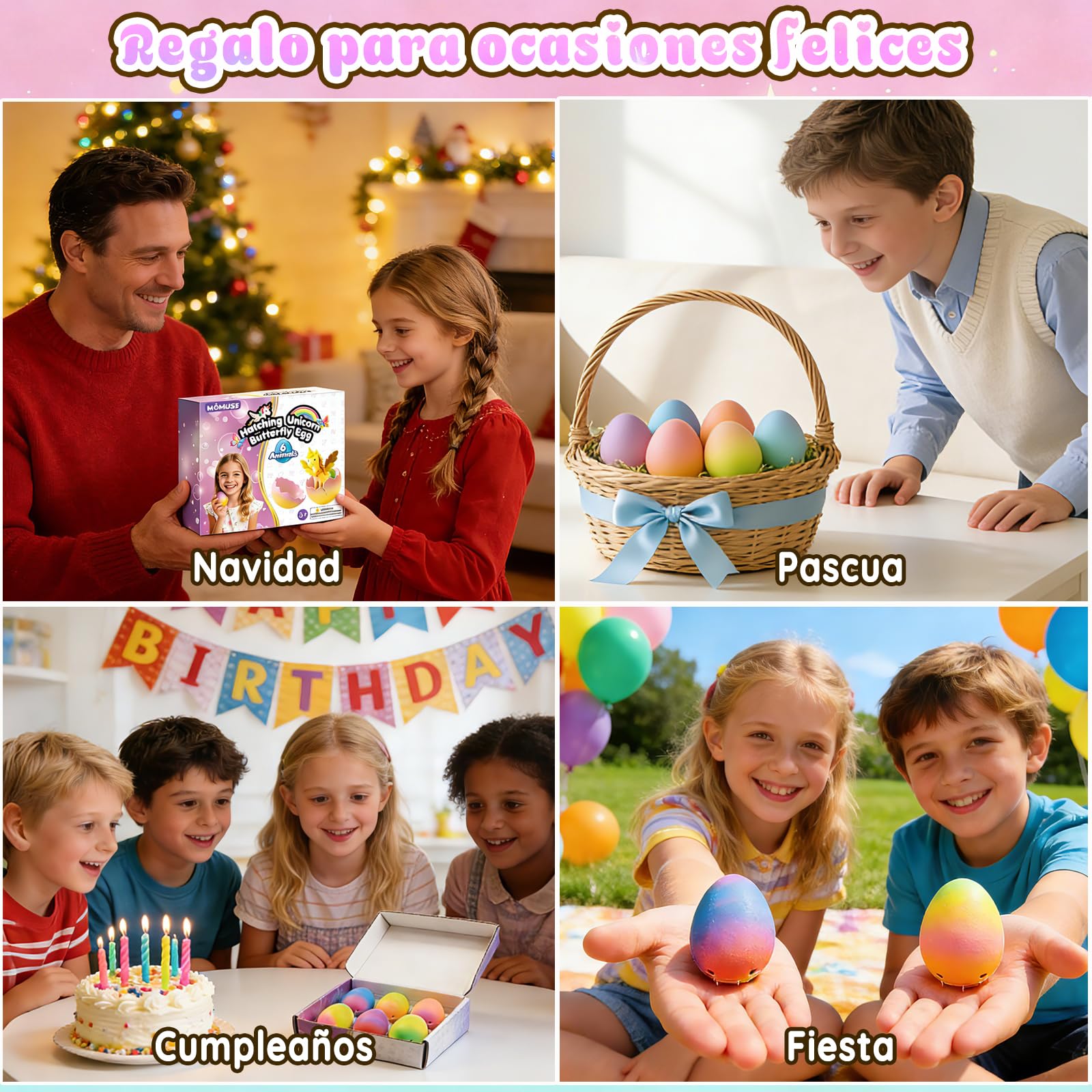 MOMUSE Huevo de Unicornio para Niños 6 PCS, Kit de Manualidades, Regalo Niñas 4 Años, Regalos de Pascua, Regalos para Fiestas de Cumpleaños Niñas Niños 3 4 5 6 7 8 Años