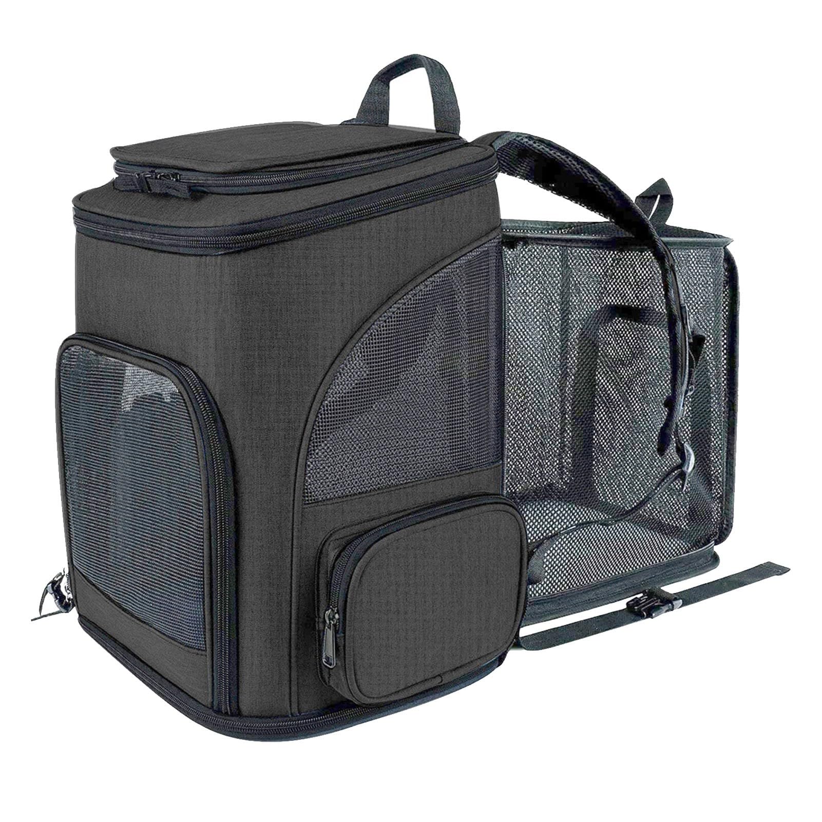 Mochila transportadora para Mascotas, transportadora expandible para Perros y Gatos, Mochila de Viaje Plegable y Transpirable para Mascotas pequeñas y Medianas de hasta 18 Libras (Negra)