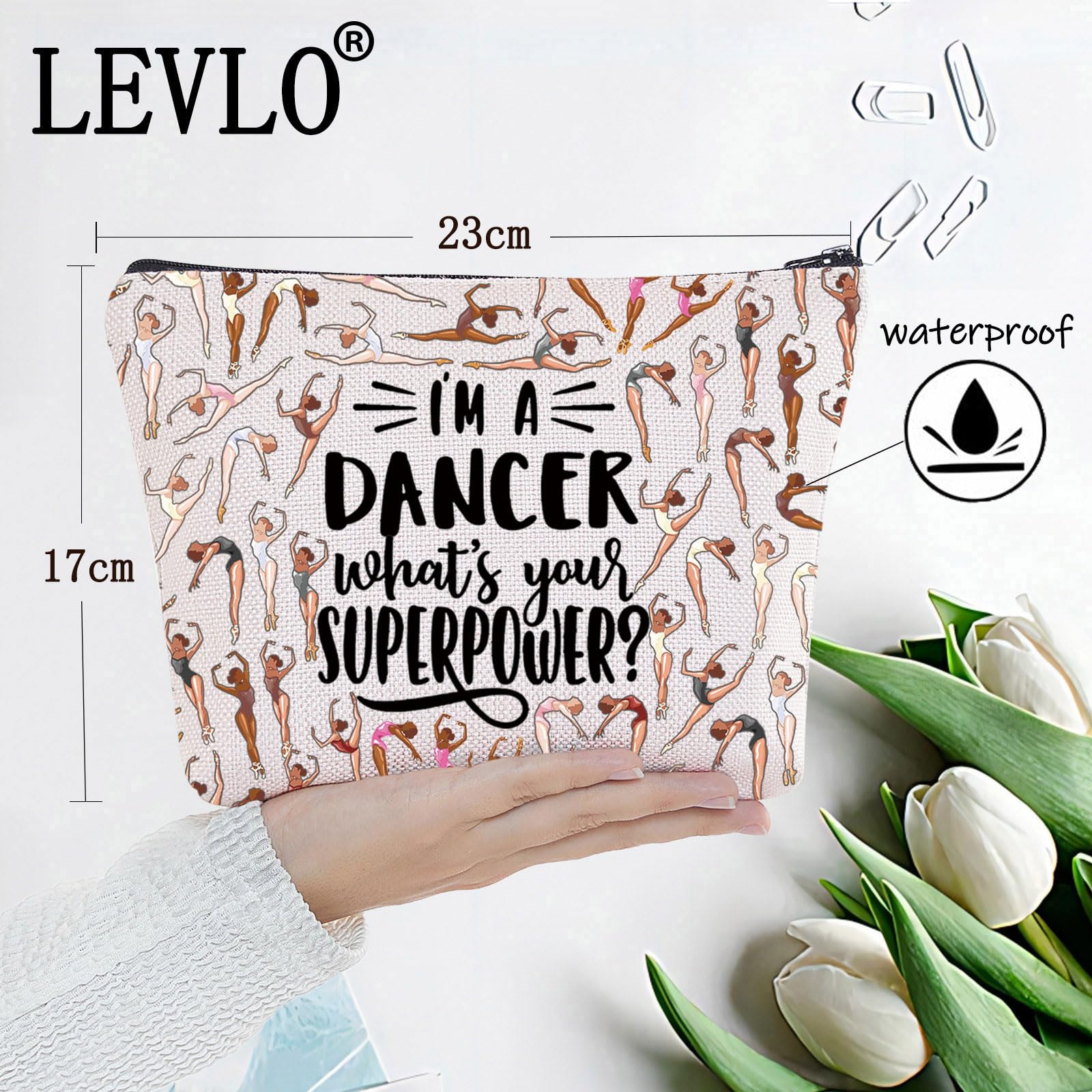 LEVLO Funny Dancer Cosmetic Bag Dance Recitals Gifts I'm a Dancer What's Your Super Power Makeup Zipper Pouch Bag For Dance Teams Dance Teacher (DANCER F Bag)
