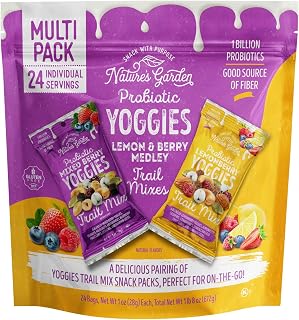 Nature's Garden Probiotic Yoggies Trail Mix Variety Pack 24oz Lemonberry & Mixed Berry - Gluten-Free Yogurt Fruit Nut Snacks with Probiotics & Fiber