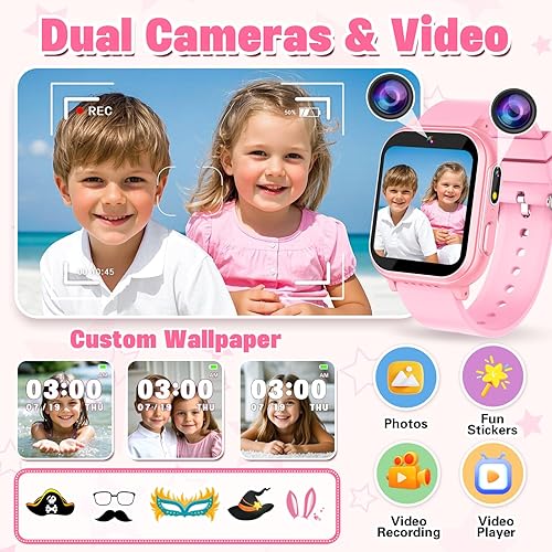 Miniatura 5 de Vakzovy - Reloj inteligente para edad de 3 a 10 años con pantalla táctil inteligente con cámara dual reproductor de música juguete educativo de