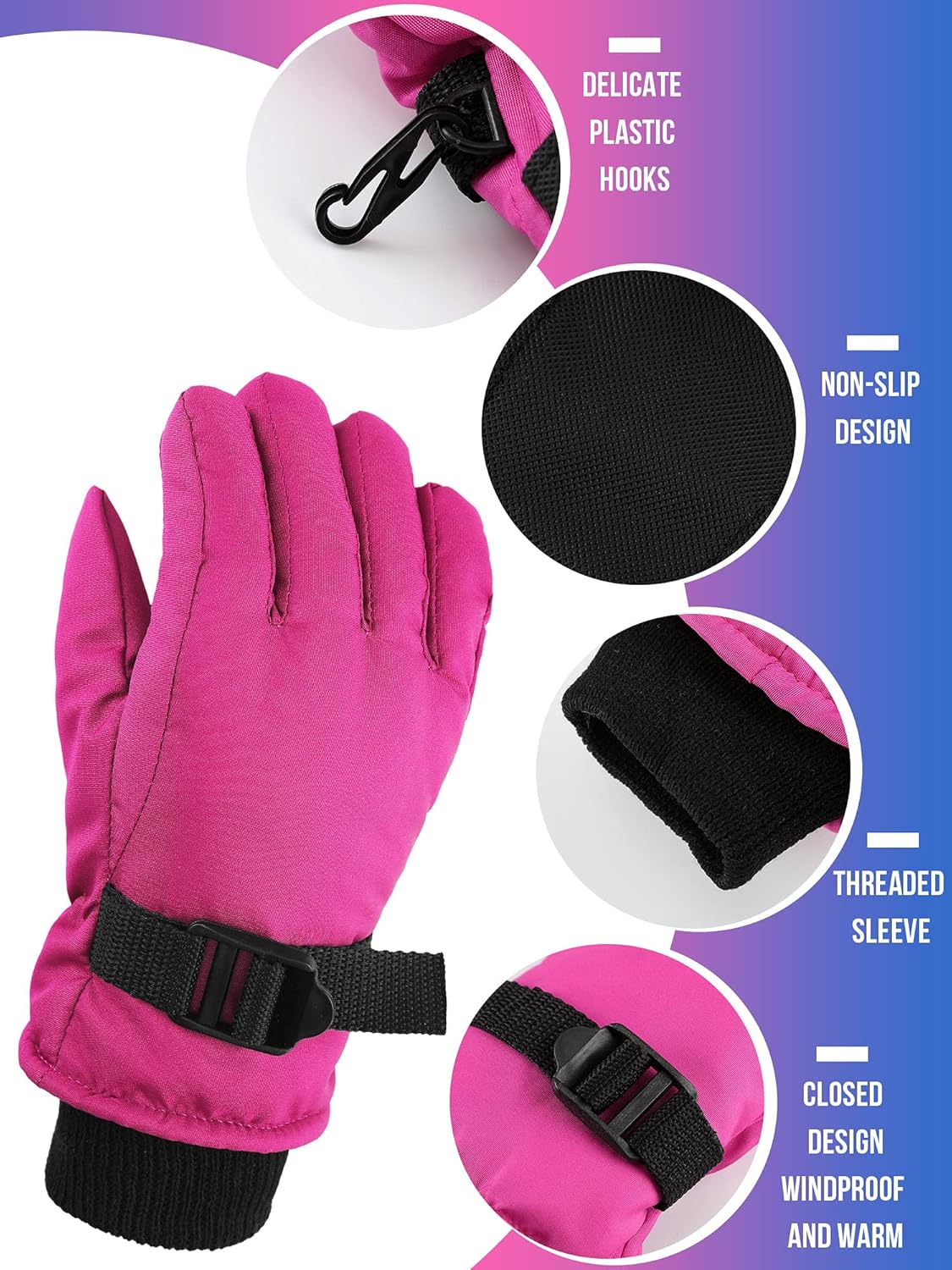 3 Pairs Kids Ski Snow Gloves Winter Waterproof Warm Mitten for Boy Girl Children - Image 4