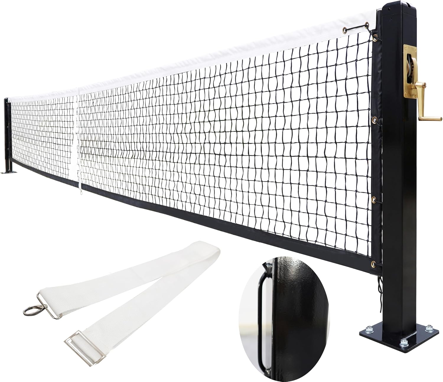 Seliyoo Pro Pickleball Court Net System: 22FT Regulation Net with Heavy-Duty Steel Posts & Brass Winder - Surface Mount for Concrete