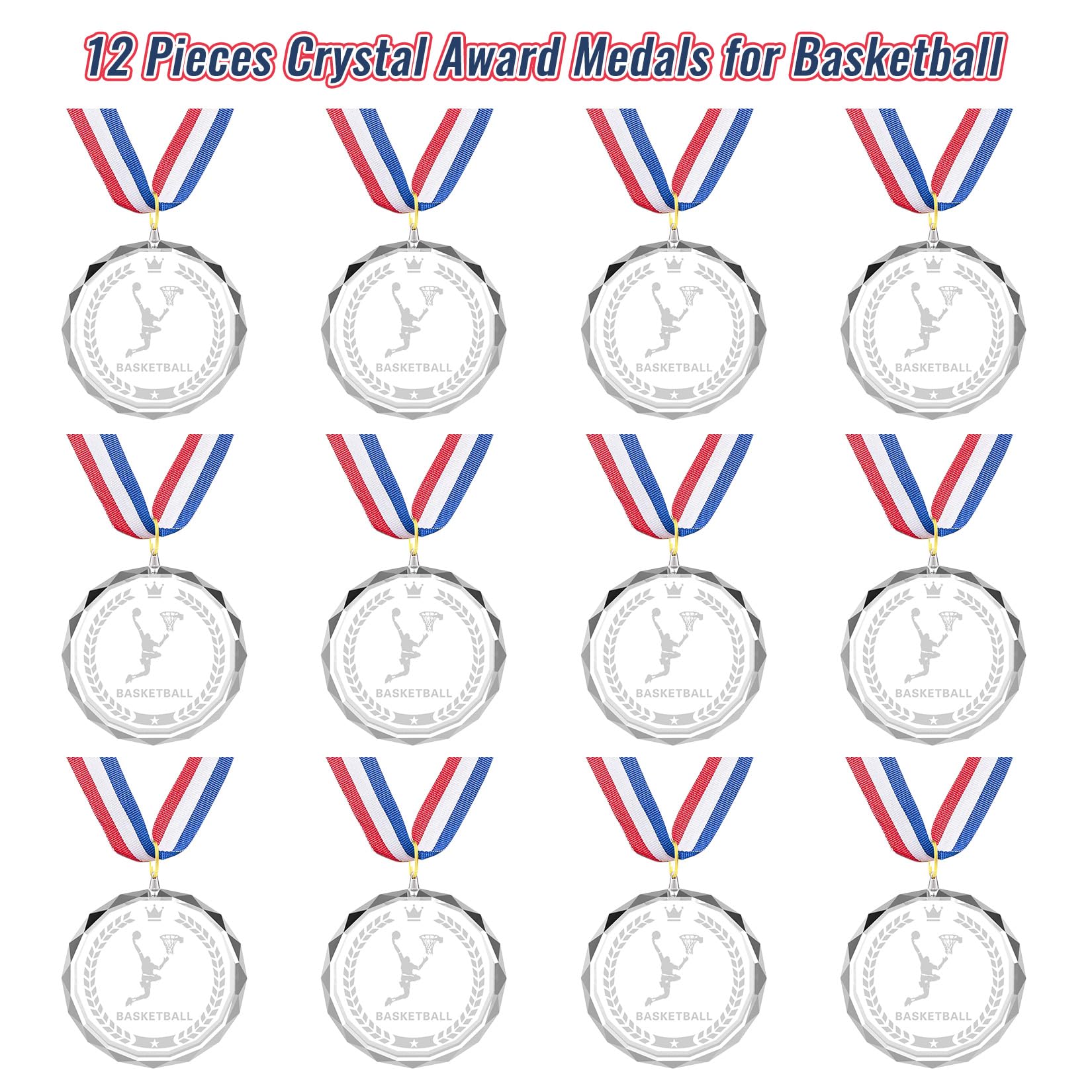 12 medallas de cristal para fútbol, béisbol, fútbol, baloncesto, ganador, medallas de cristal con cintas para el cuello, medallas de premio de regalo para niños, torneos infantiles, equipos de