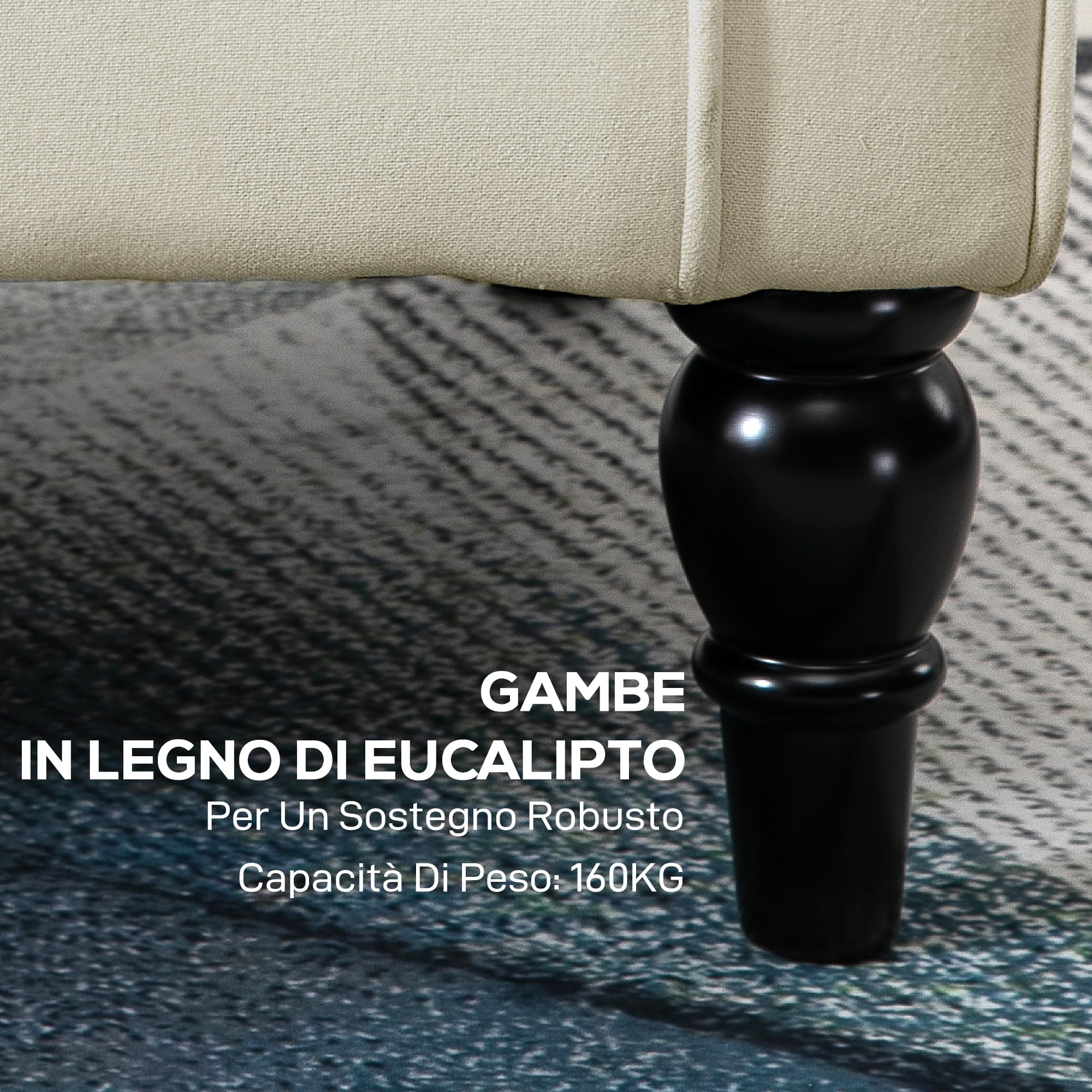 HOMCOM Poltrona per Salotto in Stile Francese con Ampia Seduta, Poltroncina in Tessuto con Gambe in Legno e Cuscino, 74x86x102 cm, Bianco