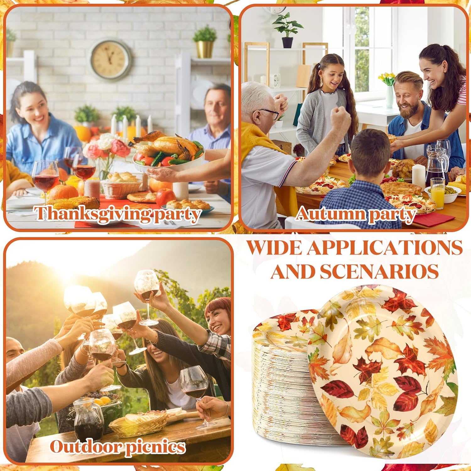Tioncy 50 Pcs Thanksgiving Oval Paper Plates 10" x 12" Large Disposable Heavy Duty Give Thanks Party Platters Thanksgiving Harvest Fall Leaves Plates for Autumn Friends Giving Outdoor Party Supplies