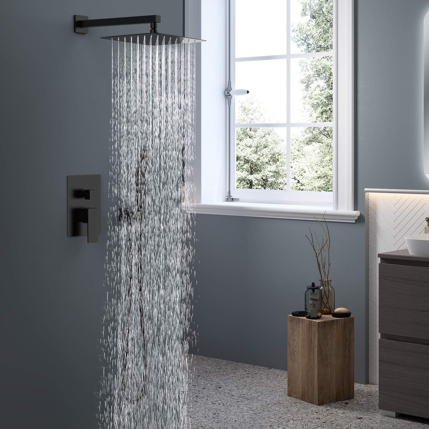 Suреr Chеар 🛒 SunCleanse Shower System-Wall Mounted Shower Faucet Set with Rain Shower Head, Handheld and Shower Faucet Rough-in Mixer Valve and Trim, Matte Black