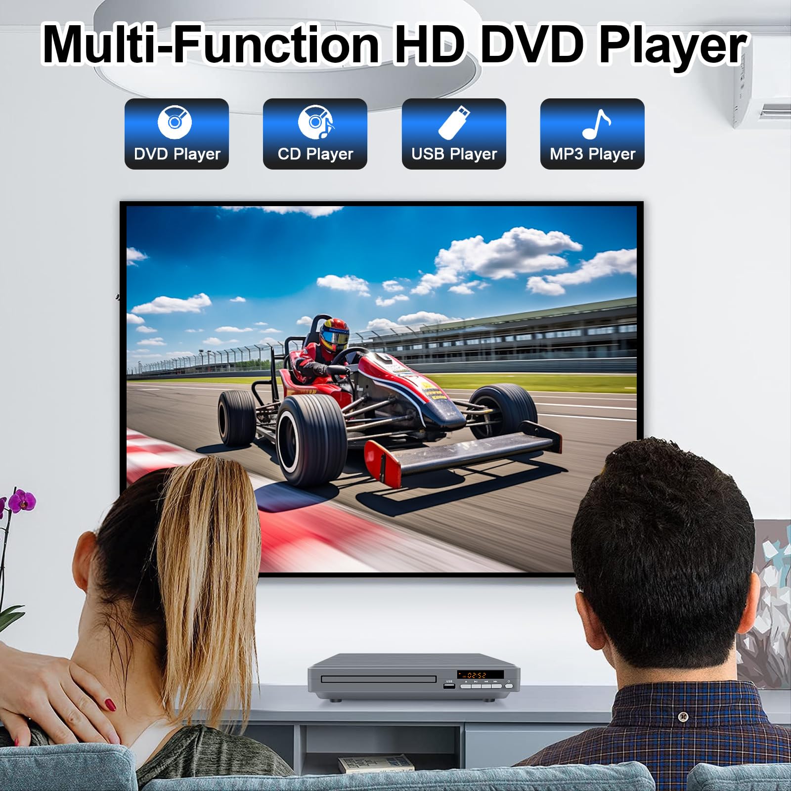 Reproductor DVD Multizona para TV | Reproductor DVD Compacto para Hogar con Salida Coaxial, HDMI y RCA | Lector DVDs/CD con Entrada USB para Todas Las Regiones y Multiformato (Gris, No BLU-Ray)