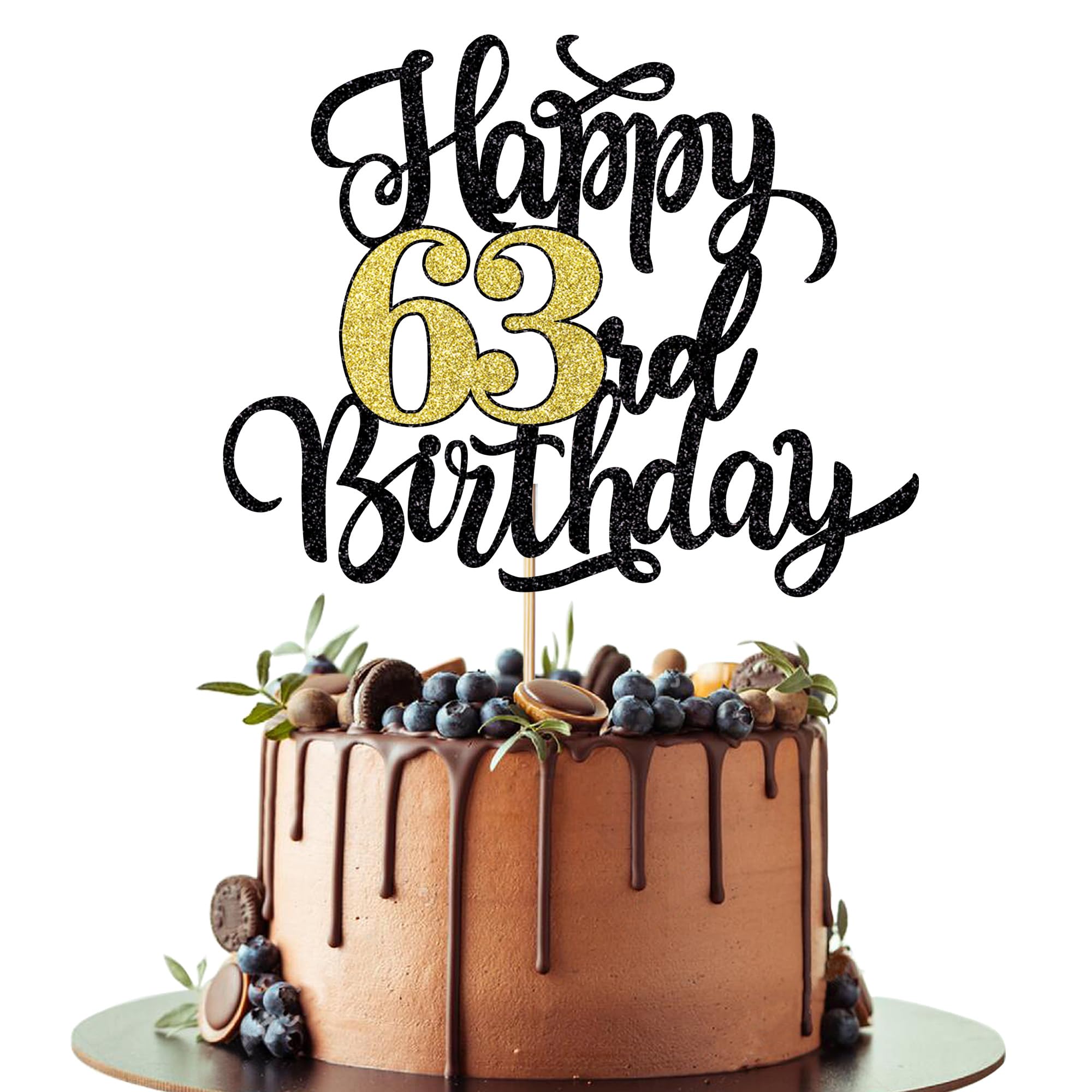 Amazon.com: Leetaivie Happy 63rd Birthday Cake Topper, Black Gold