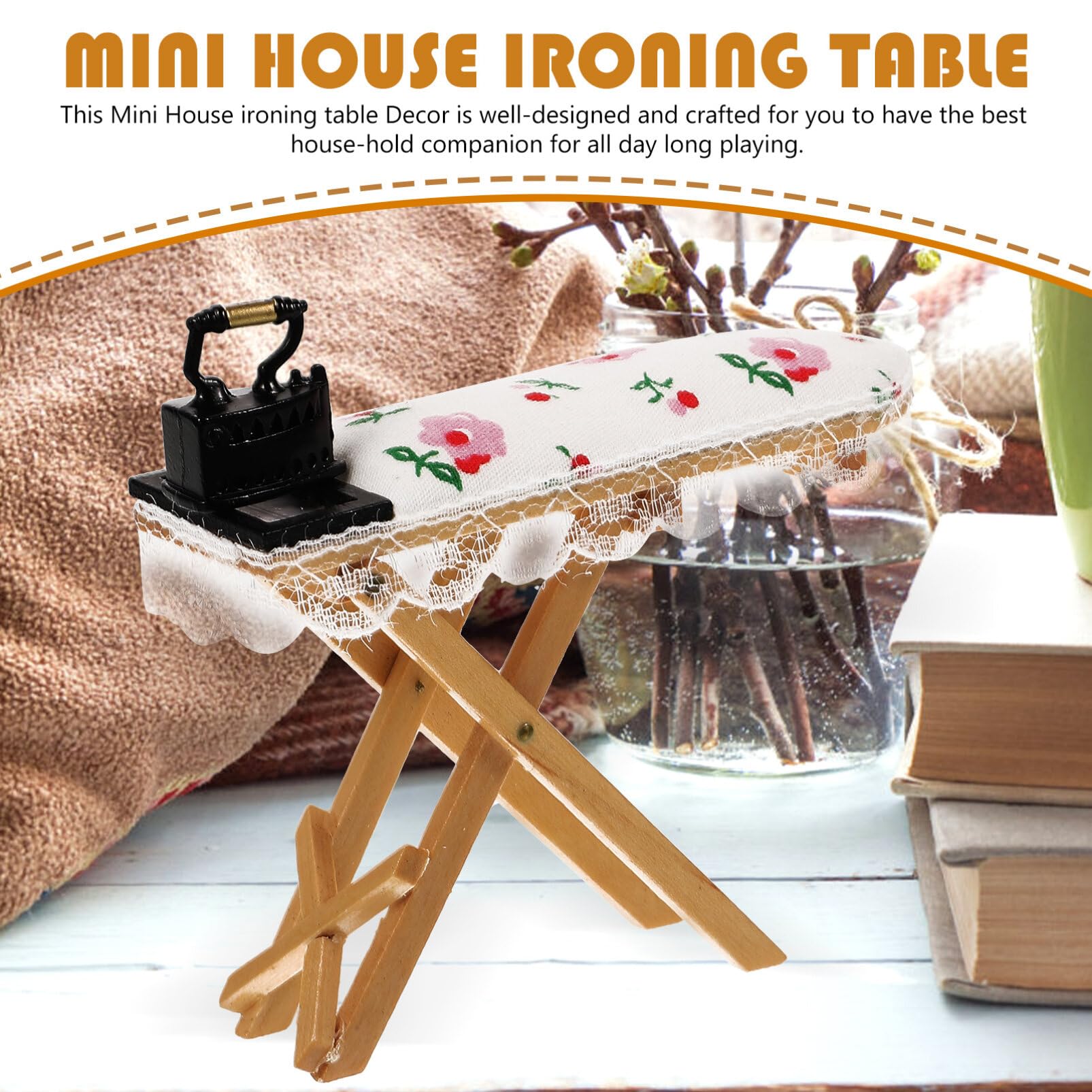 Set Miniature Maison De Poupée 1:12 – Planche à Repasser, Fer Et 6 Cintres En Bois – Déco Cuisine & Buanderie – Idéal Pour Scènes De Noël