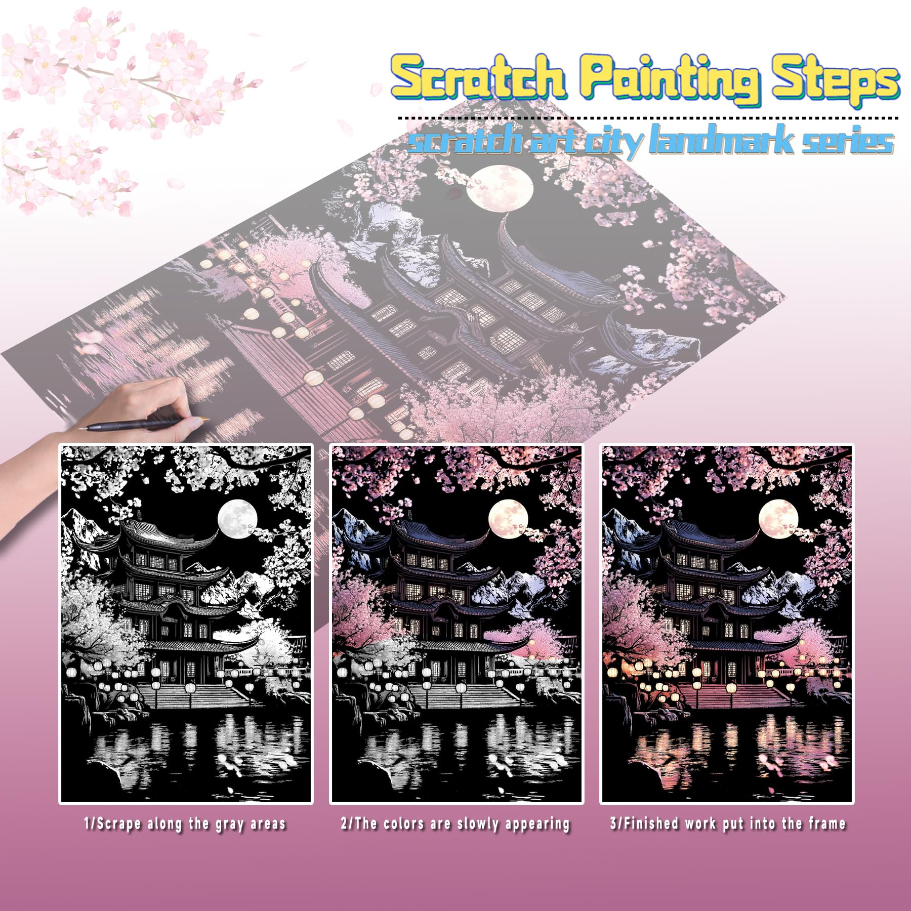 Scratch Art for Adults&Teens-Laser Scratch Painting Craft Kit (8 Sheets 16x11 in), Asian Series - Image 3