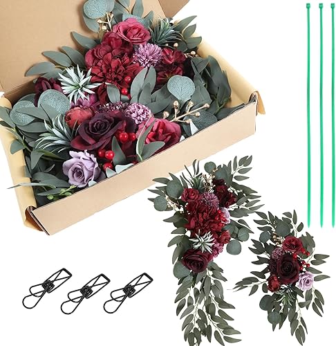 Miniatura 7 de 2 guirnaldas florales, flores rosadas, flores para arco de boda, para decoración de boda, para recepción, rosas falsas rosas, combo de guirnaldas de