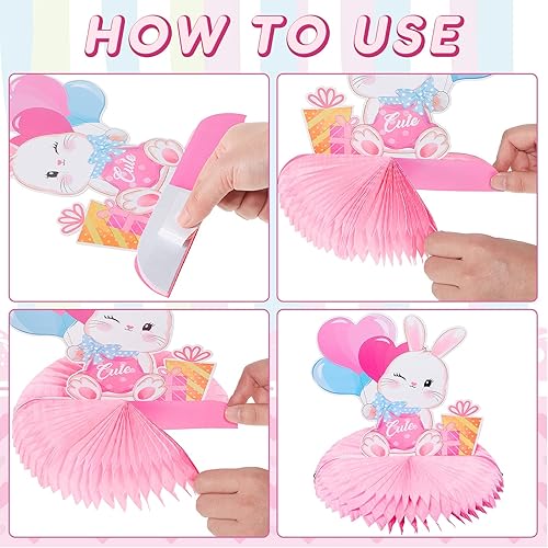 Miniatura 3 de Kit de 26 piezas de decoración de fiesta de cumpleaños de conejo de Pascua, suministros de conejito de cumpleaños, panal, centro de mesa, remolinos