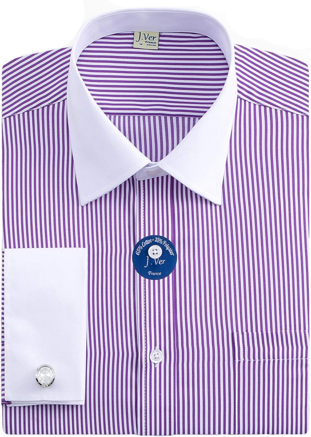 J.VER Men's French Cuff Dress Shirts Regular Fit Long Sleeve Spead Collar Metal Cufflink at  Men’s Clothing store