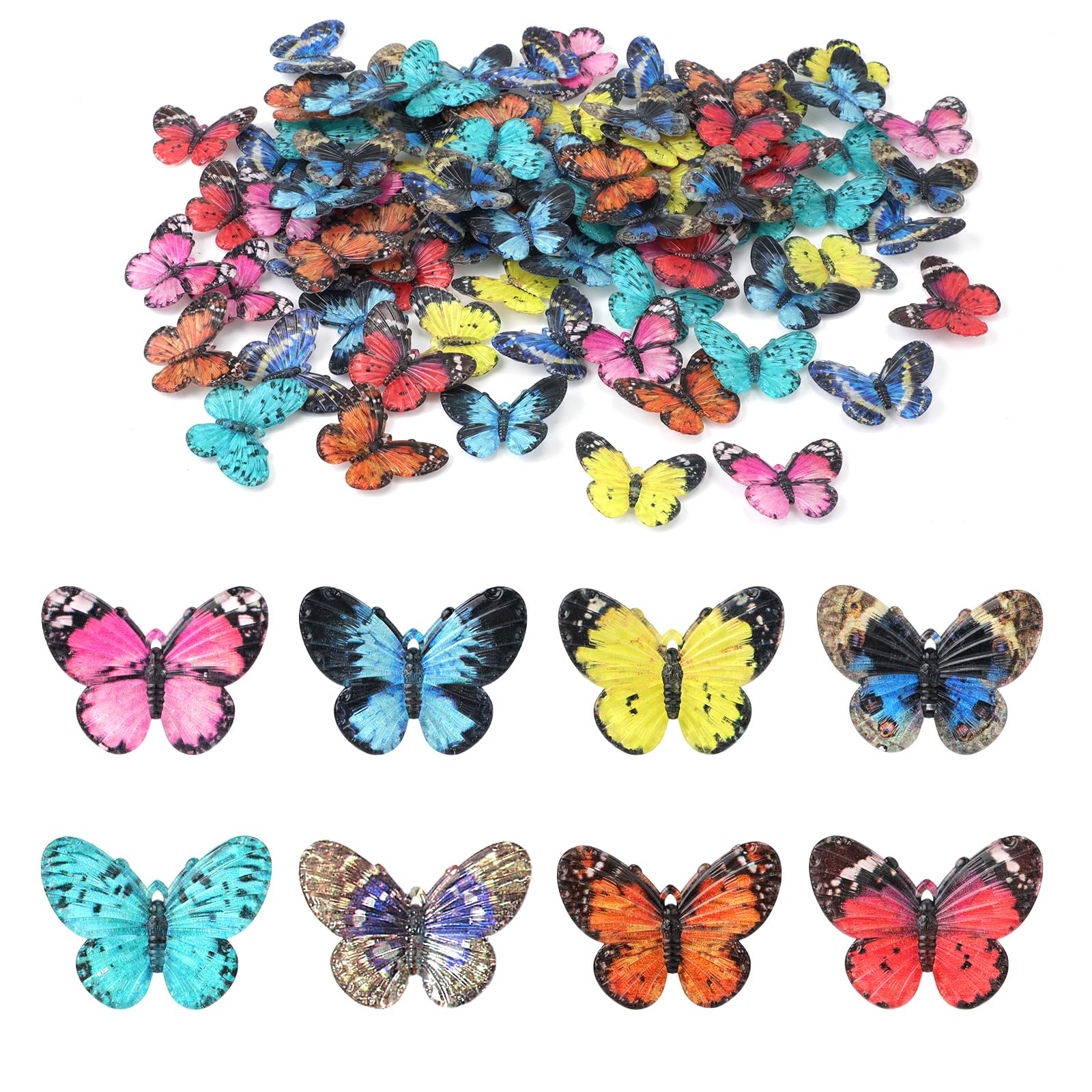 80pcs Micro Resin Butterflies, Colourful Miniature Tiny Butterflies Crafts Mini Resin Butterflies for Decoration Miniature Landscape Doll House Dream Garden