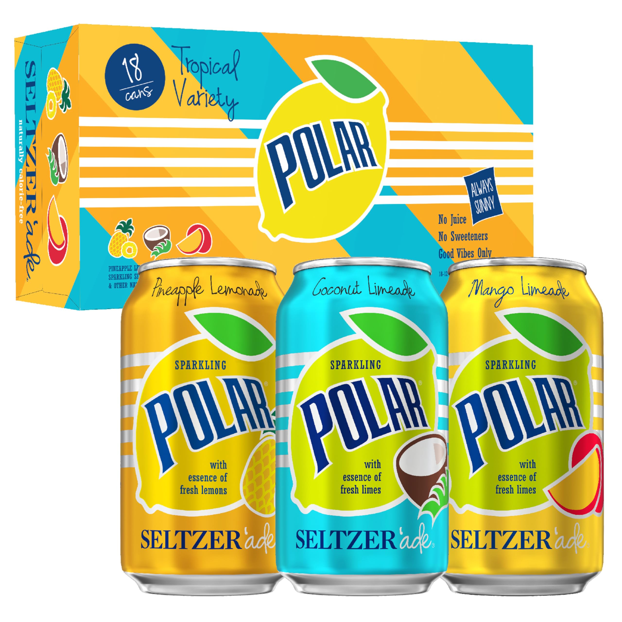 Polar Seltzer'ade Tropical Variety Pack, 12 fl oz cans, 18 pack