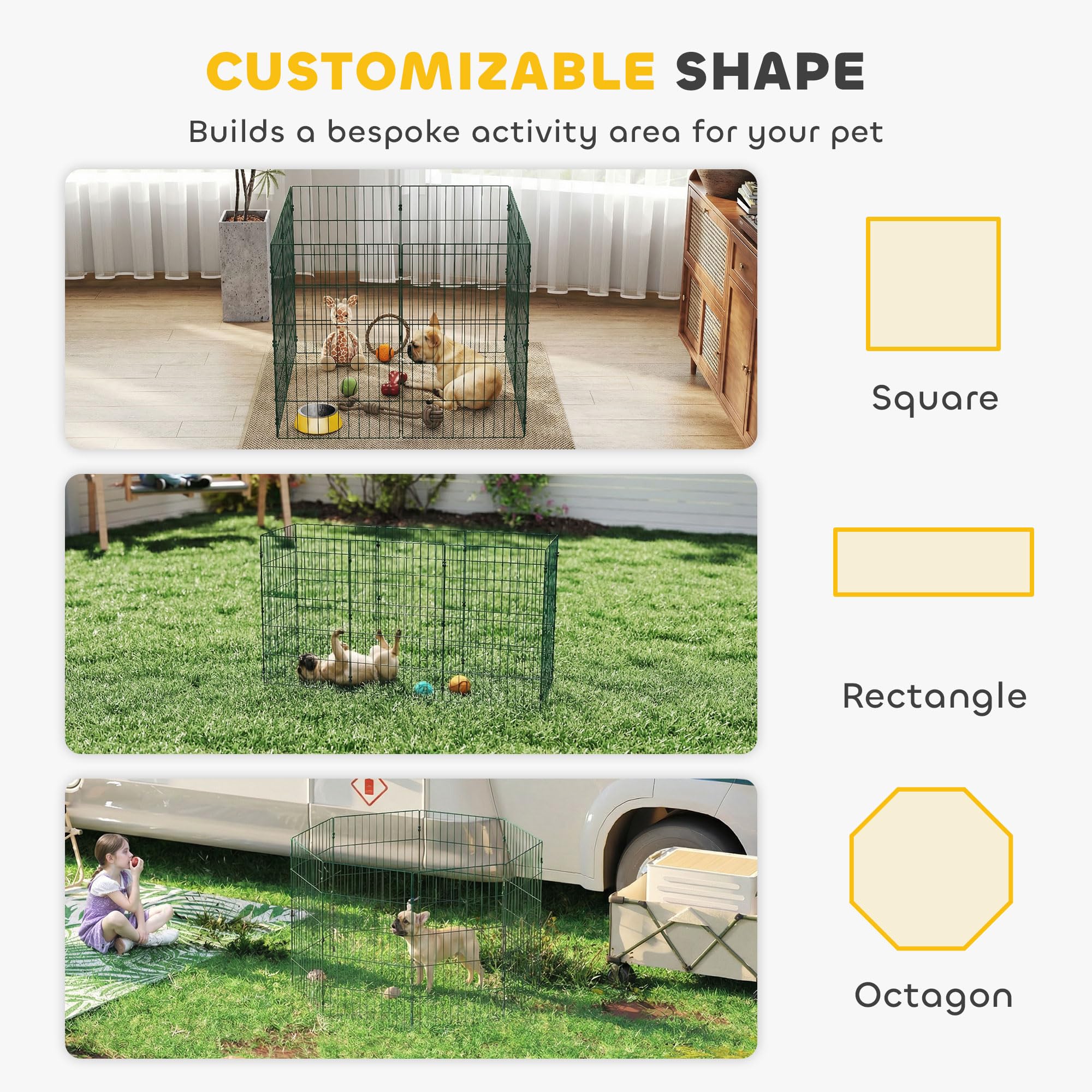 PawHut Corral para mascotas de 8 paneles, corral plegable para interiores y exteriores, incluye estacas de conexión a tierra, 80 cm de altura