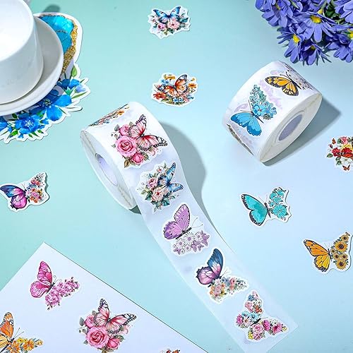 Miniatura 3 de Whaline 1000 calcomanías de flores de mariposa, rollo floral de primavera, 16 diseños, acuarela, autoadhesivas, calcomanías decorativas para sobres,