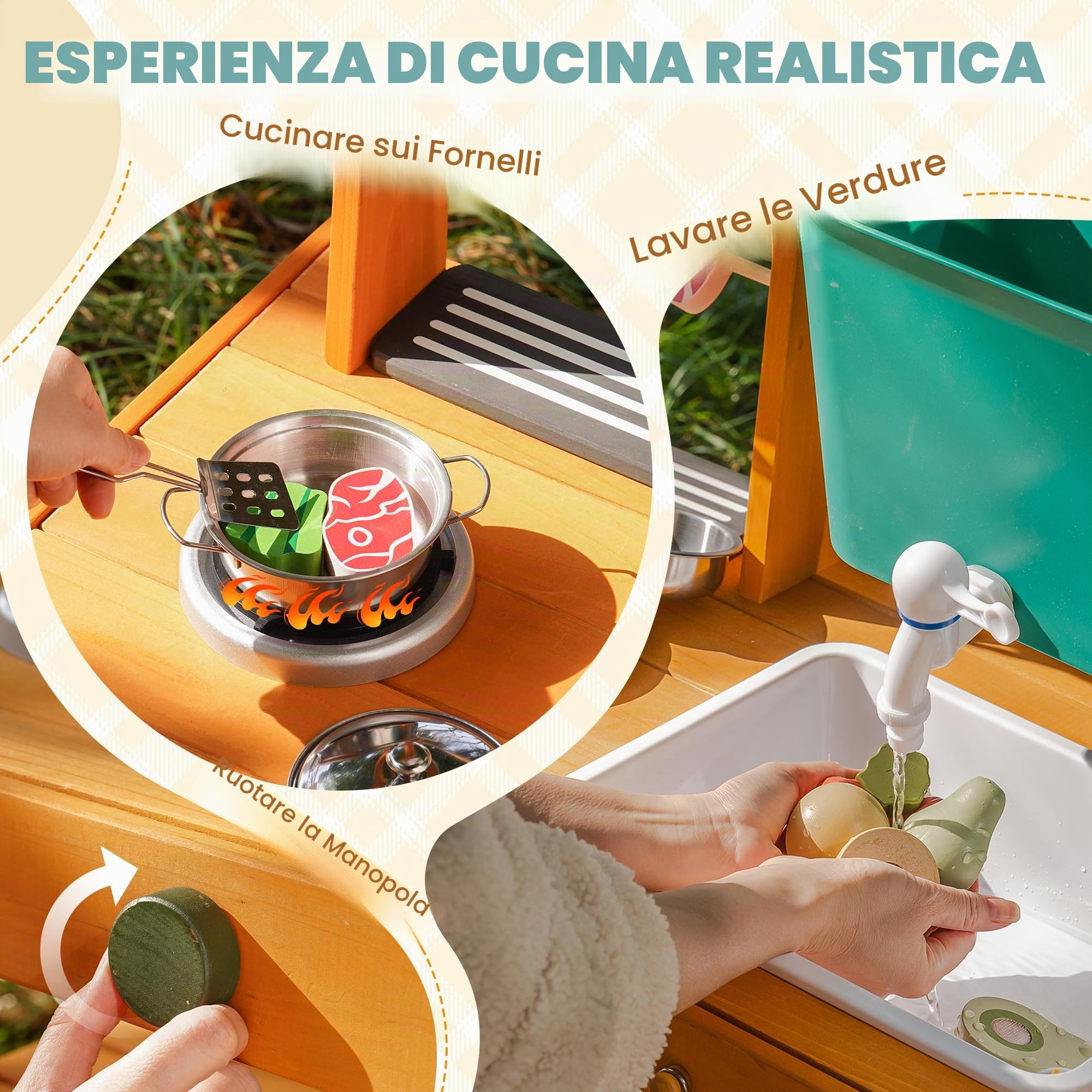 ROBUD Cucina esterna in legno per bambini con ruote, WG430