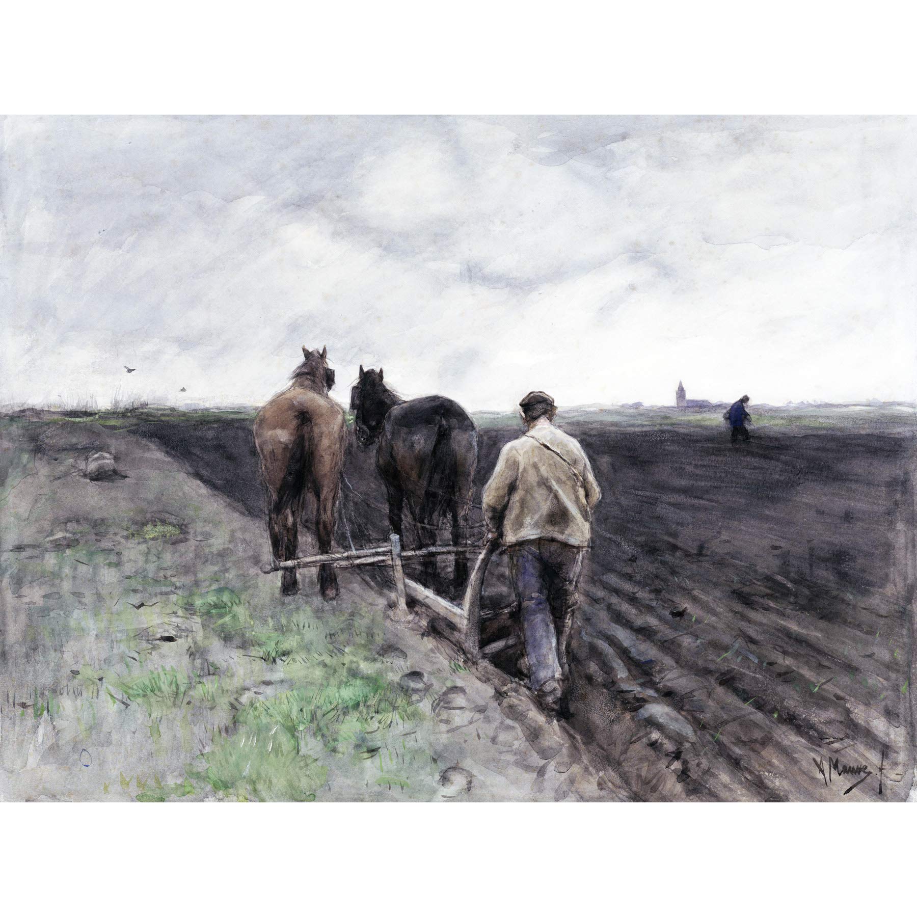 Artery8 Anton Mauve Farmer Behind The Plough Painting Premium Wall Art Canvas Print 18X24 Inch