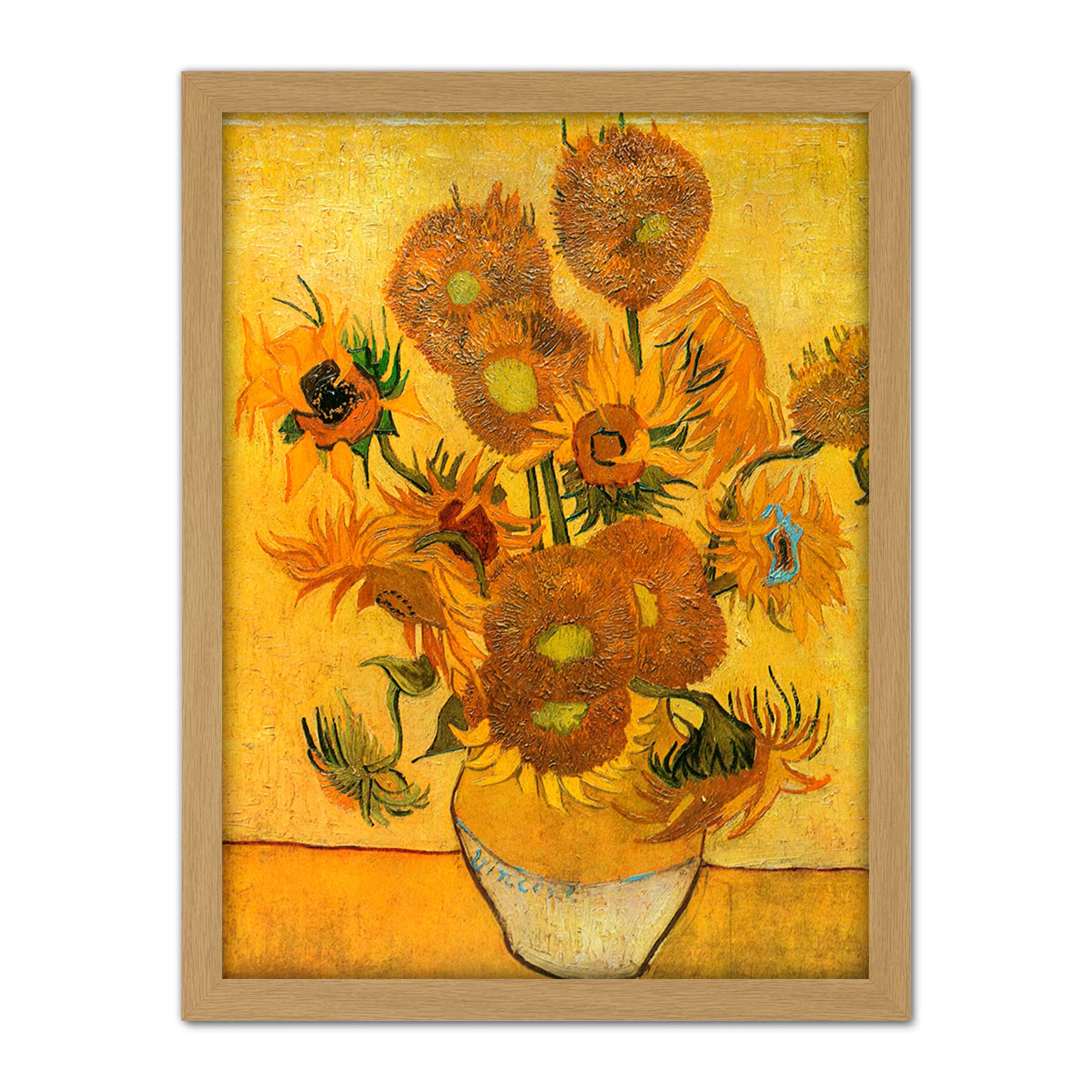 Wee Blue Coo Van Gogh Still Life Fifteen Sunflowers Vase Artwork Framed Wall Art Print 18X24 Inch
