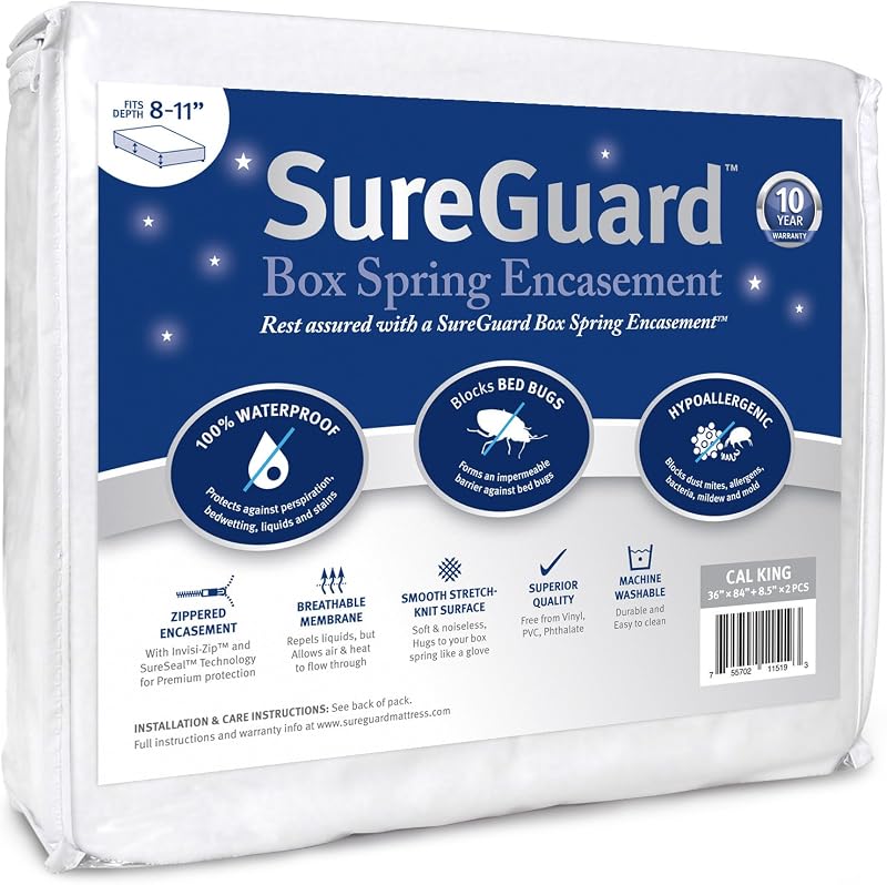 Split Cal King Box Spring Encasement Pack - 100% Waterproof, Bed Bug Proof, Hypoallergenic - Premium Zippered Six-Sided Covers | Two 36x84" Zippered Six-Sided Hypoallergenic Dust Mite Boxspring Protectors, Smooth Soft Noiseless Breathable, Machine Wash