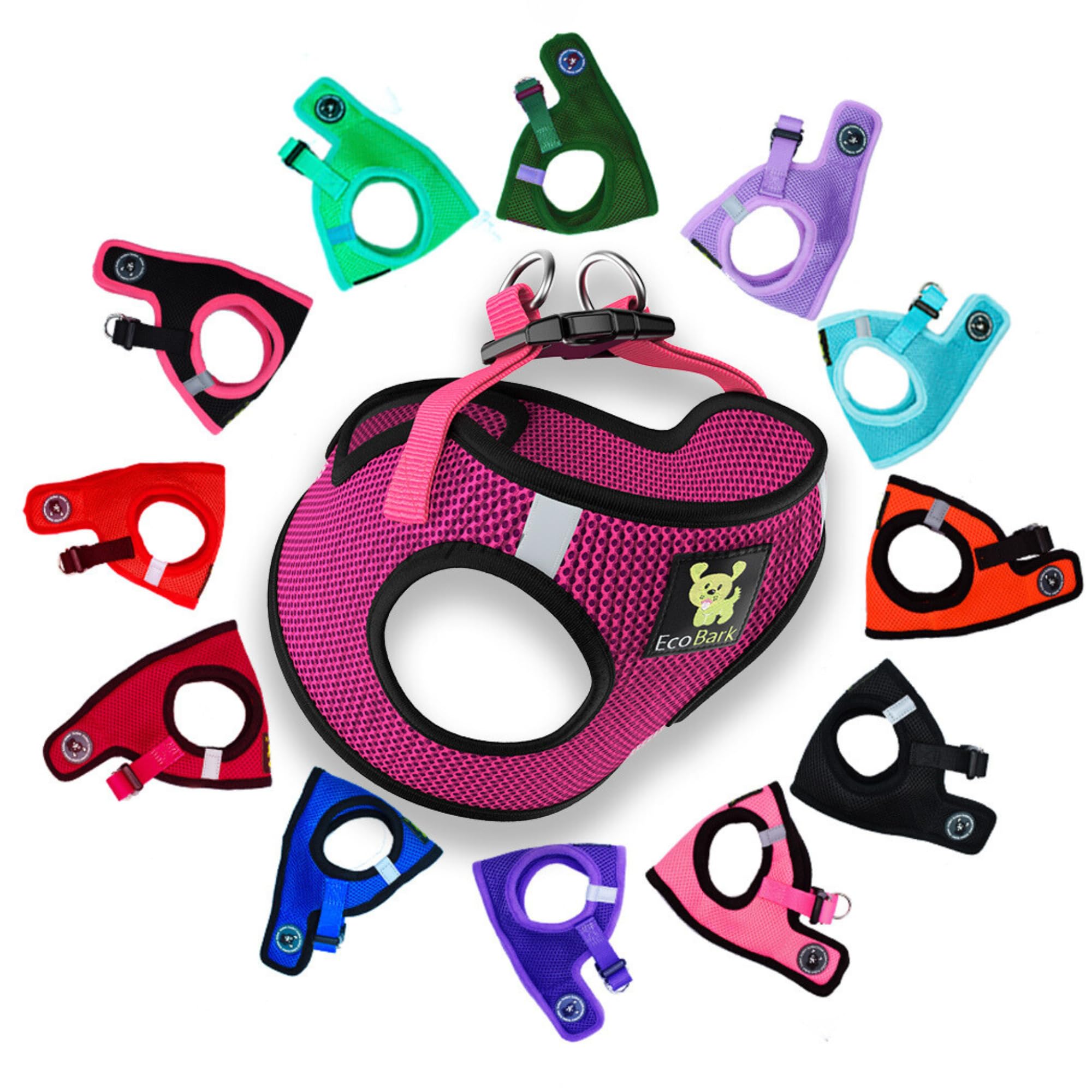 EcoBark Step In Dog Harness Eco Friendly for Small Medium Dogs Reflective Adjustable Soft Mesh Toy Breeds Fuchsia Pink Large โ image 1