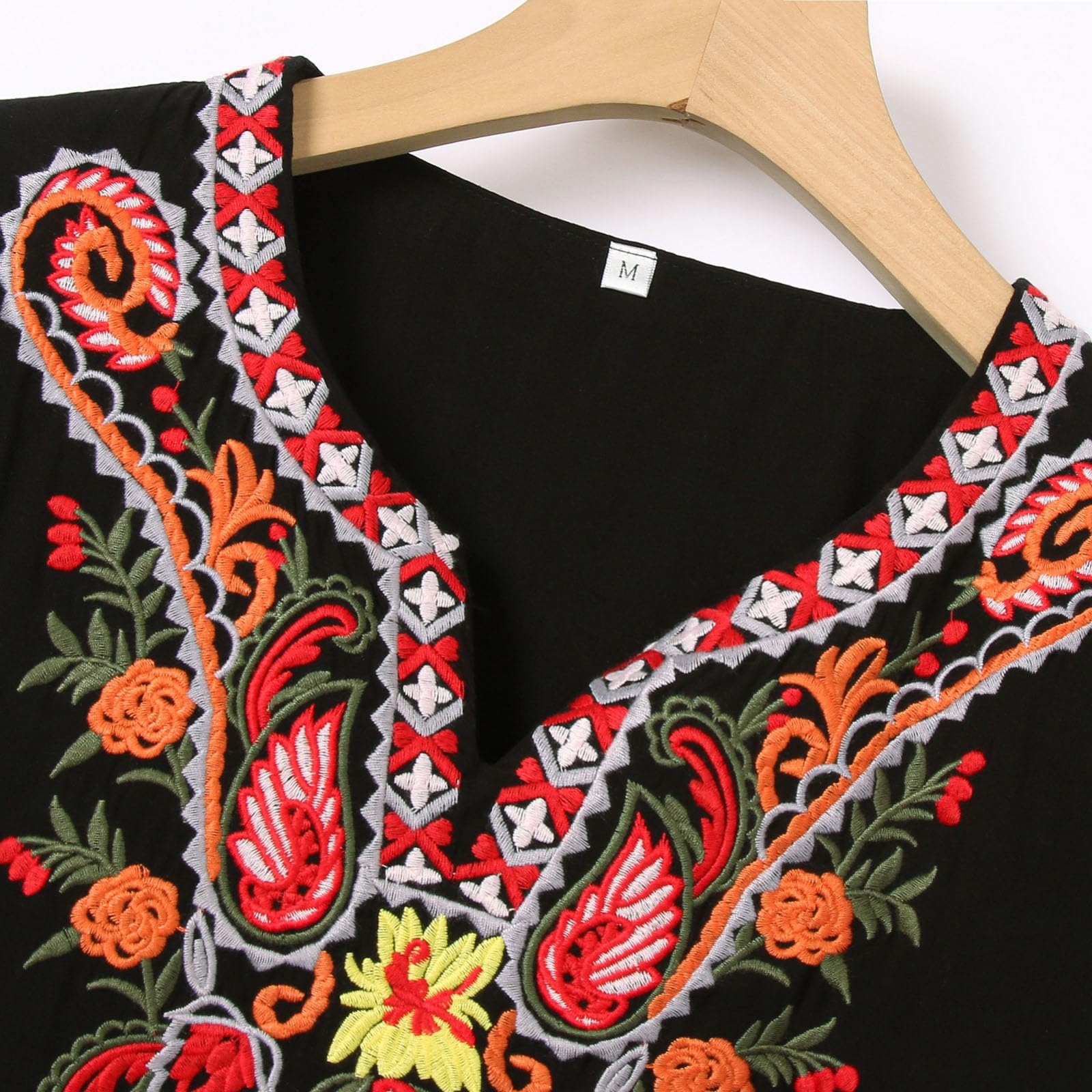 Top estivo da donna ricamato, a maniche corte, stile bohémien, vestibilità larga, stile hippie