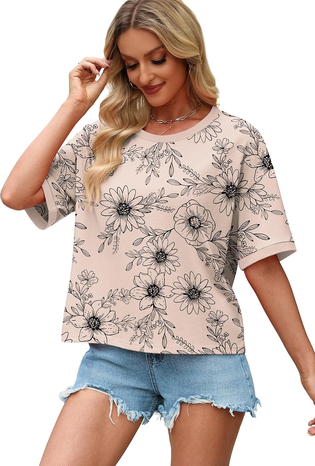 WIHOLL Womens T Shirts Loose Fit Short Half Sleeve Crew Neck Oversized Tshirts Color Block Summer Tops Fashion 2026 - Image 3