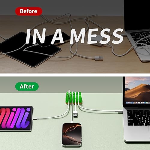 Miniatura 4 de ELETIUO Paquete de 2 organizadores de cables de césped, soporte de alambre de césped de silicona con base adhesiva, gestión de cables de escritorio