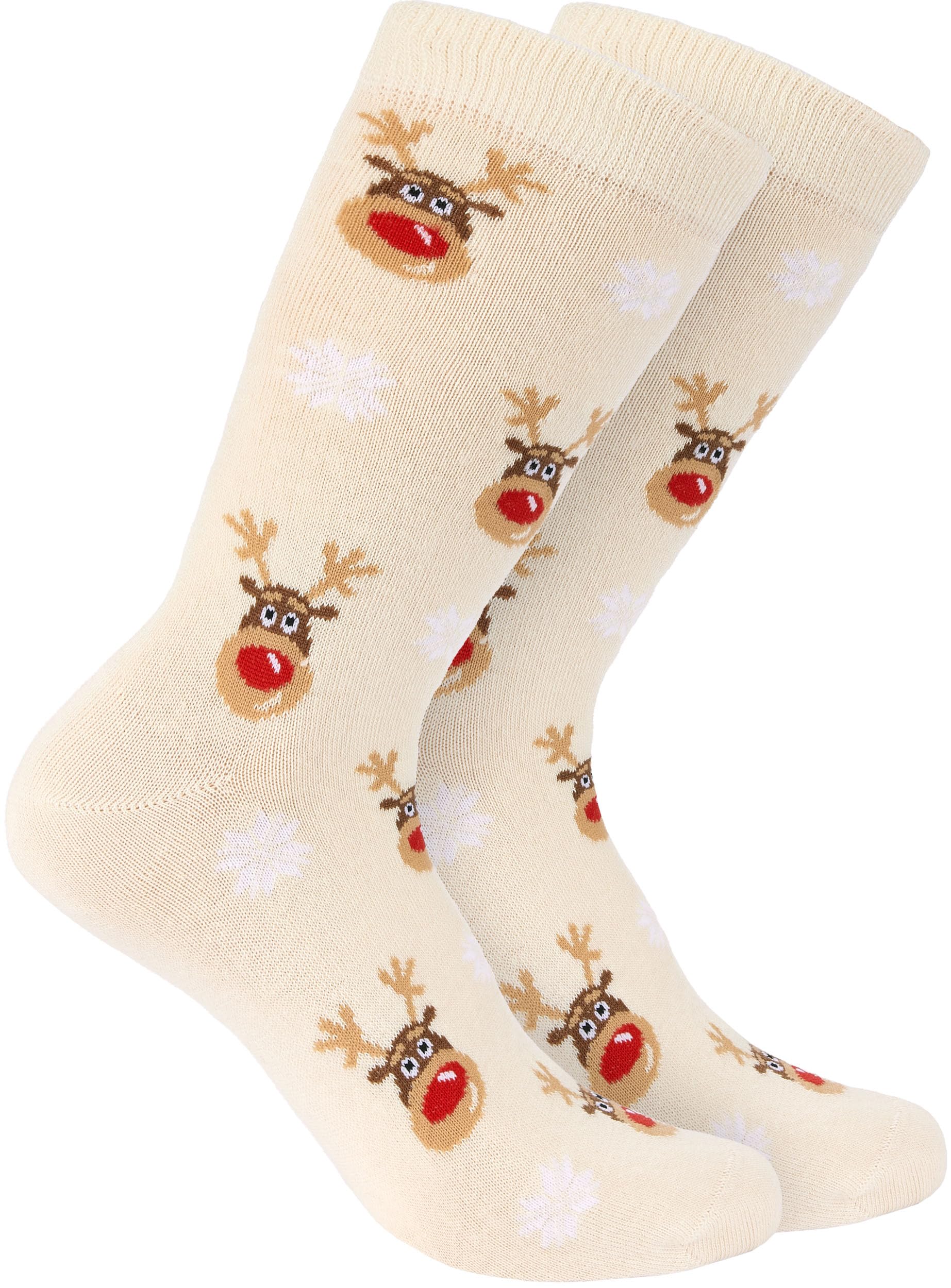 Brubaker Unisex Reindeer Beige Christmas Socks For Women And Men - Cotton Socks Christmas - Size 2.5-6.5 Uk (35-40 Eu)