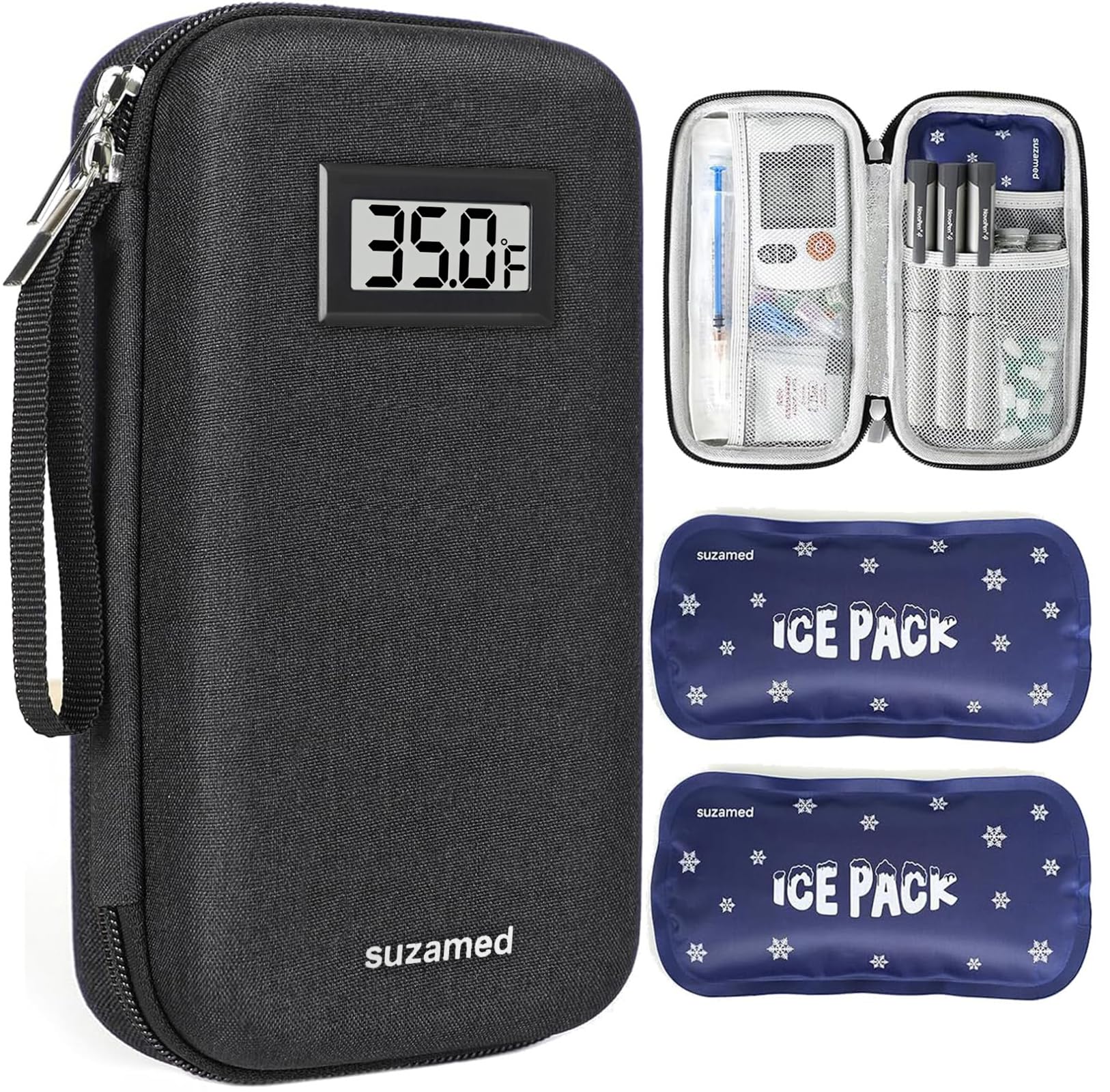 Photo 1 of suzamed Insulin Cooler Travel Case,EVA Insulation Travel Medicine Kit with Temperature Display for Diabetes Care,Insulin Pen and Other Diabetic Supplies (Black-Temp)