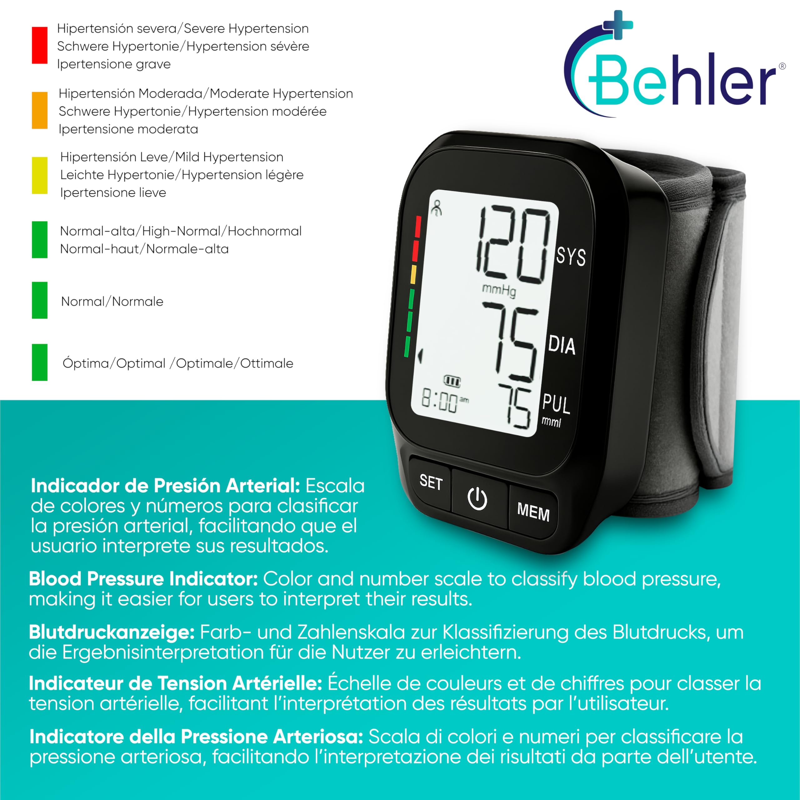 Misuratore di Pressione da Polso - Memoria per 300 misurazioni, Misurazione precisa della pressione e Rilevamento di aritmie - Misuratore Pressione - Automatico - Misuratore di pressione arteriosa