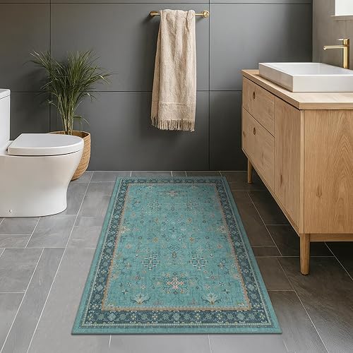 Miniatura 61 de Alfombra de Pasillo de Baño Lavable Oushak 2x5 - Floral Pastel Bohemio Ecléctico, Alfombra Pequeña Antideslizante de Pelo Bajo Resistente a Manchas