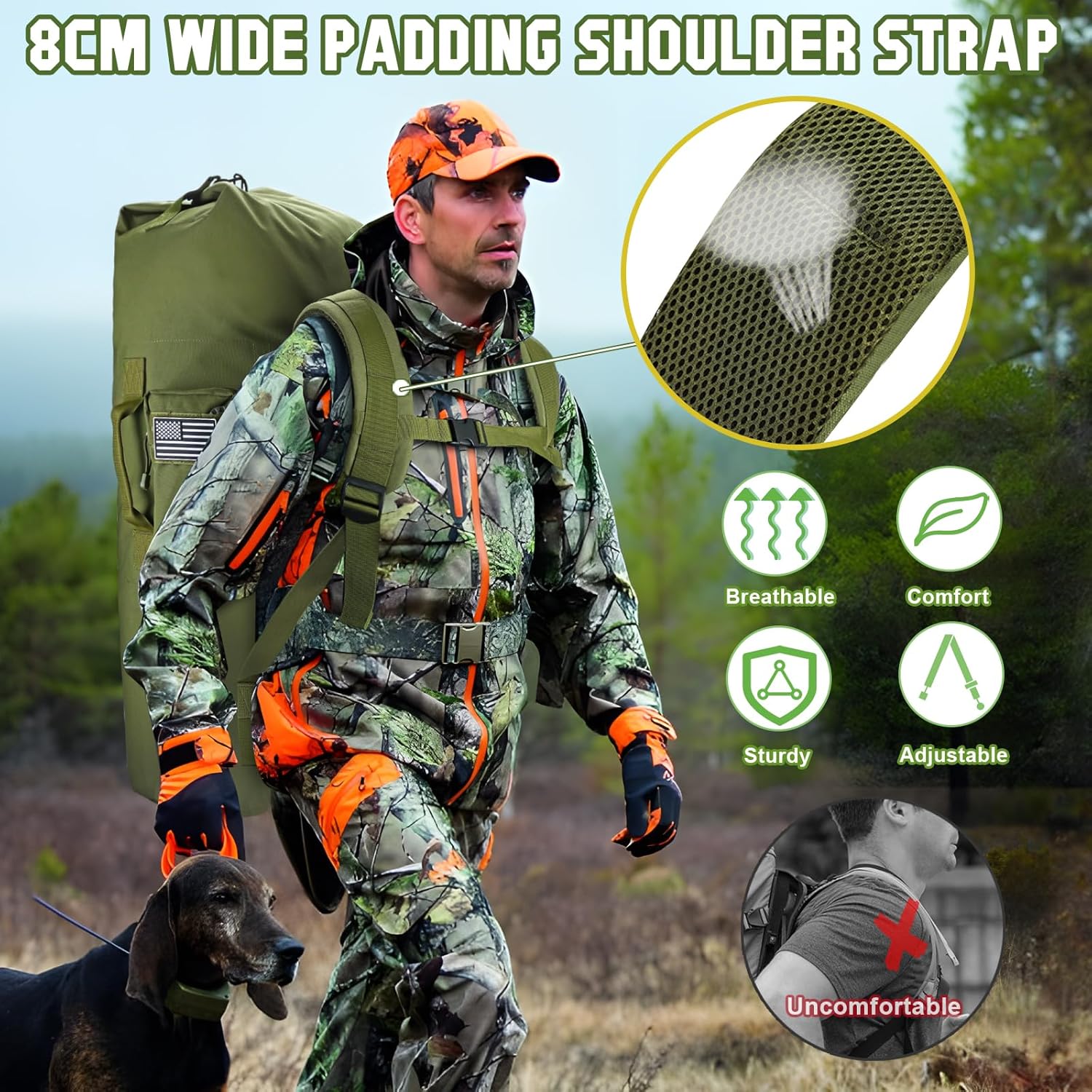 MOZETO Military Duffle Bag, 110L Extra Large Sea Bag with Backpack Straps Heavy Duty Army Duffle Bag for Camp, College Dorm or Laundry Bag - Image 2