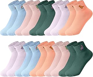 Eurzom 10 Pairs Socks Womens Crew Elastic Ankle Length Cotton Socks Aesthetic Cute Lightweight Low Cut Gifts for Women