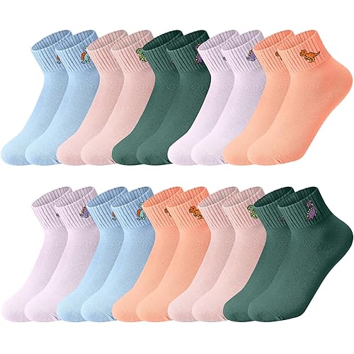 Eurzom 10 Pairs Socks Womens Crew Elastic Ankle Length Cotton Socks Aesthetic Cute Lightweight Low Cut Gifts for Women