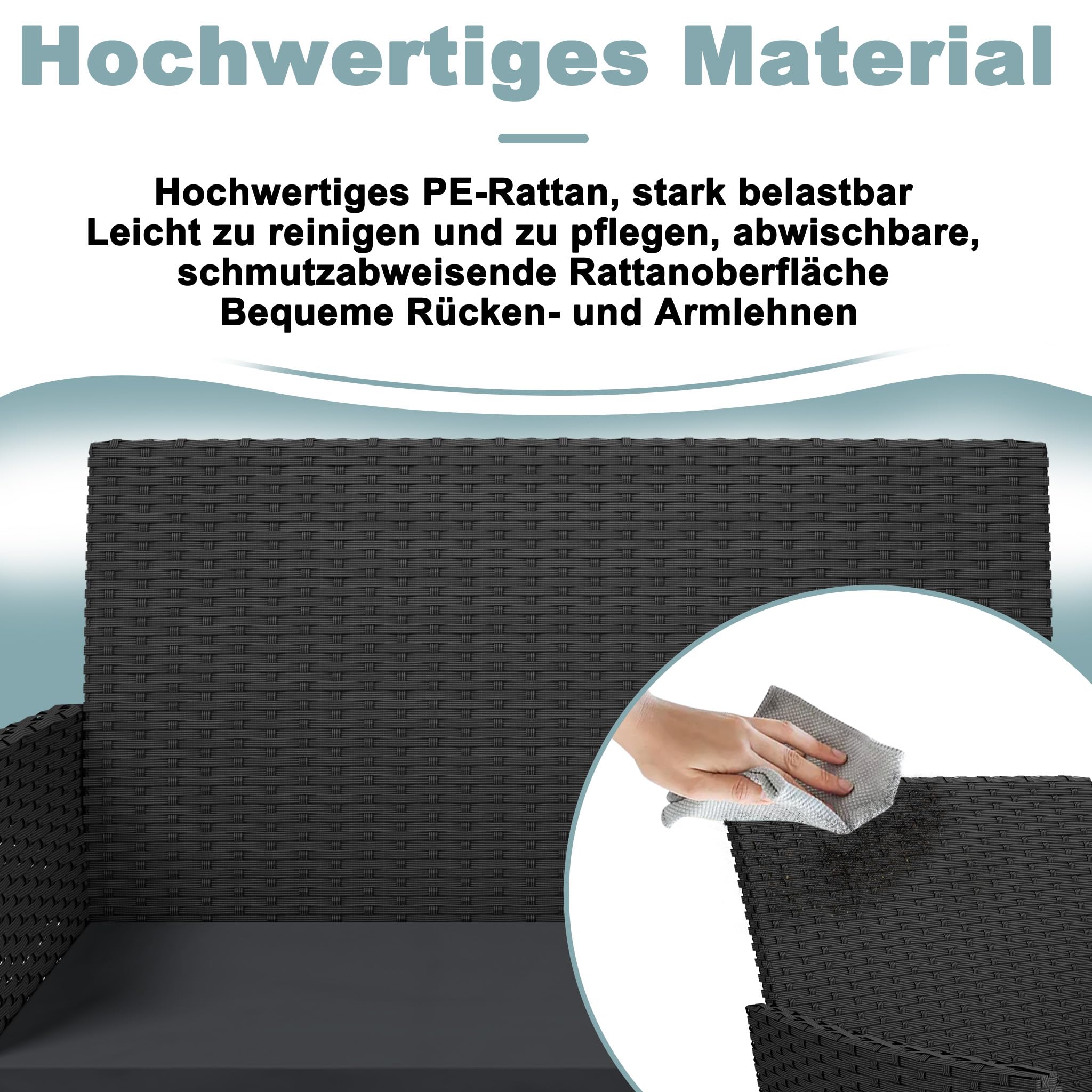 4-teilig Gartenmöbel Set, PE-Polyrattan Lounge Möbel mit 2-Sitzer Sofa, 2 Sesseln & Glastisch, Wetterfest & Pflegeleicht, Sitzgruppe für Balkon, Terrasse, Poolbereich, Anthrazit
