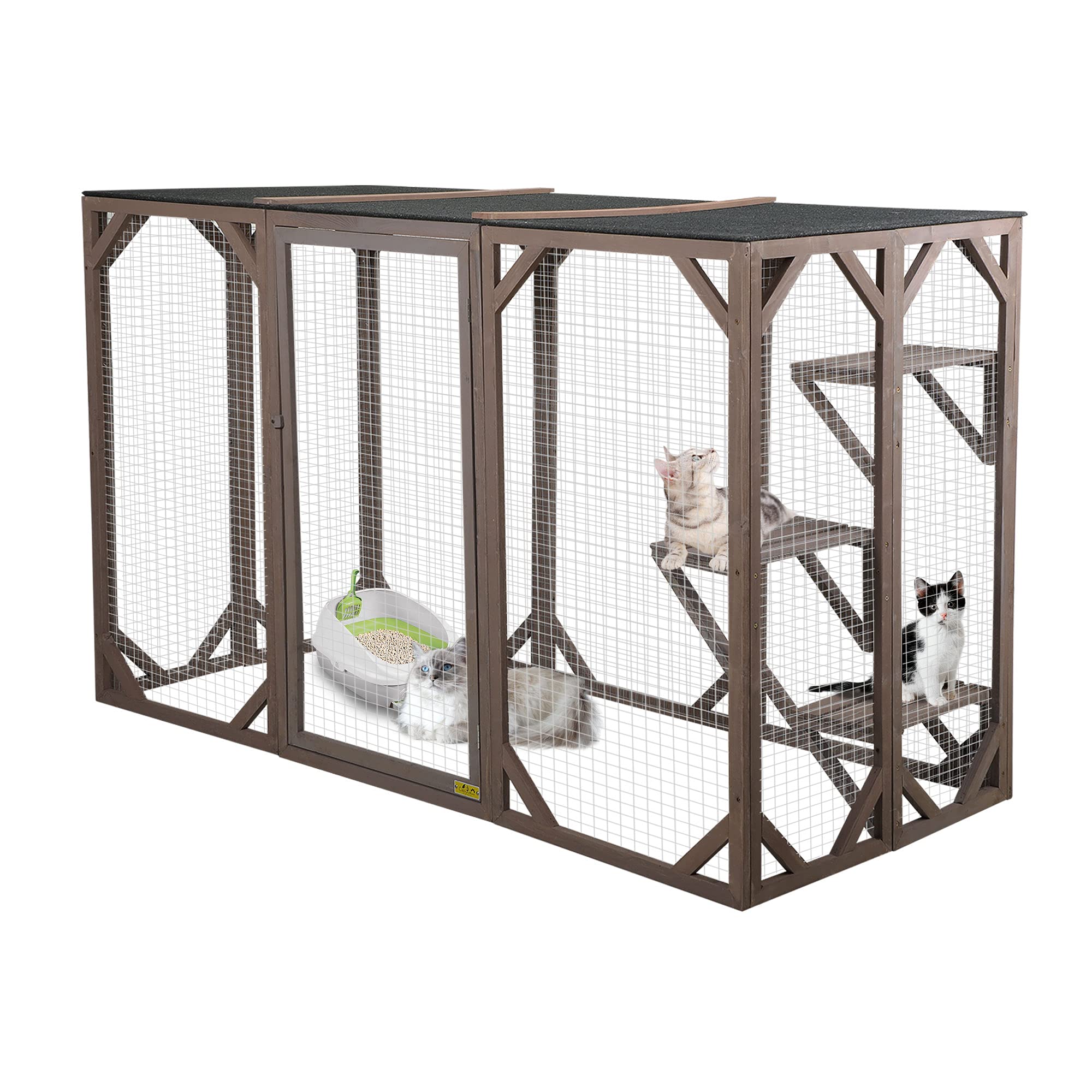 Buy COZIWOW 71” x 32” x 43” Large Wooden Catio Outdoor Cat Enclosure