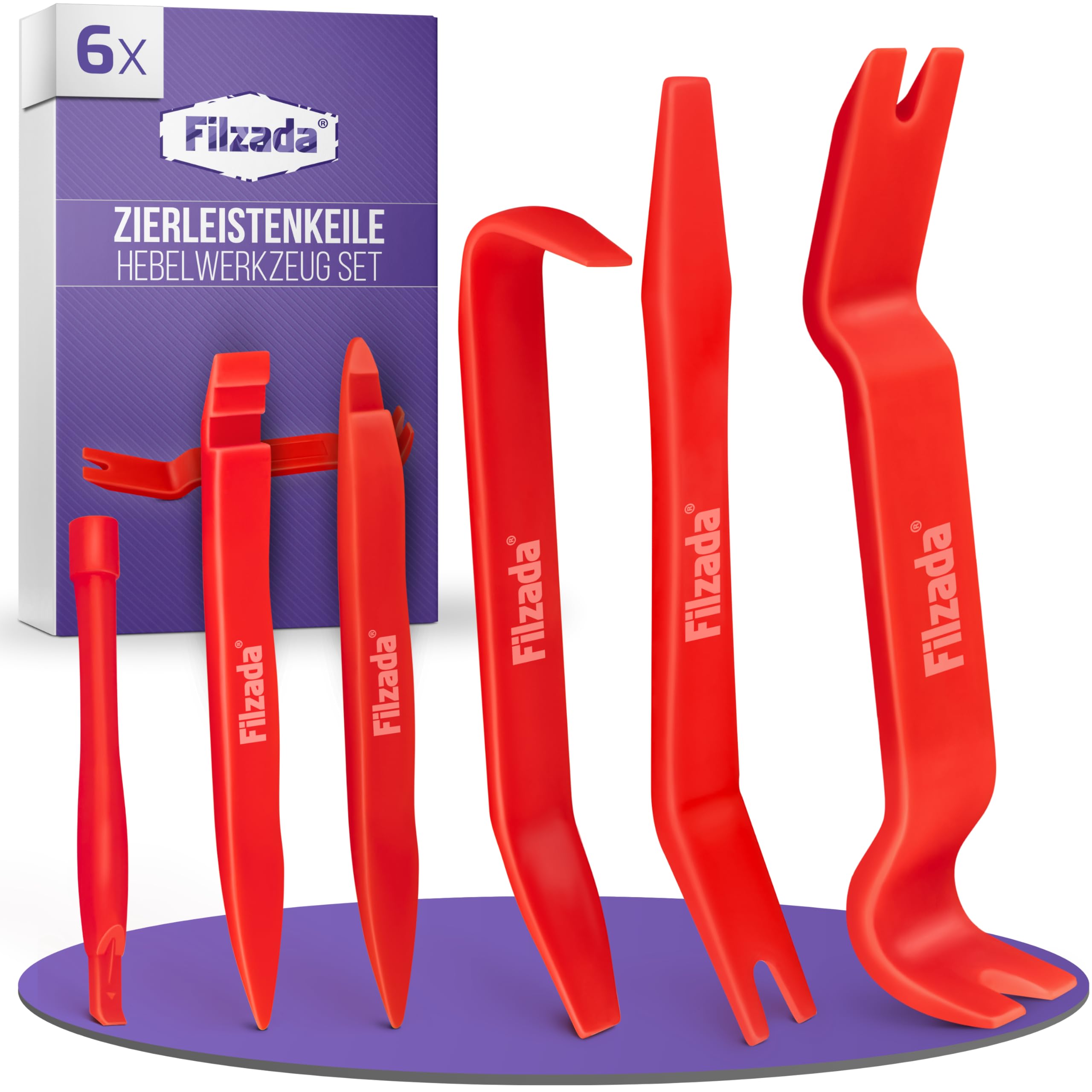 Filzada® 6er Set Hebelwerkzeug Auto (Extra Stark) - Demontage Werkzeug Auto - Kunststoffkeile Kfz - stabile Zierleistenkeile Auto - Plastikkeil - Kunststoff Hebelwerkzeug Auto