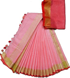 Women's Bhagalpuri Linen Saree With Contrast Blouse