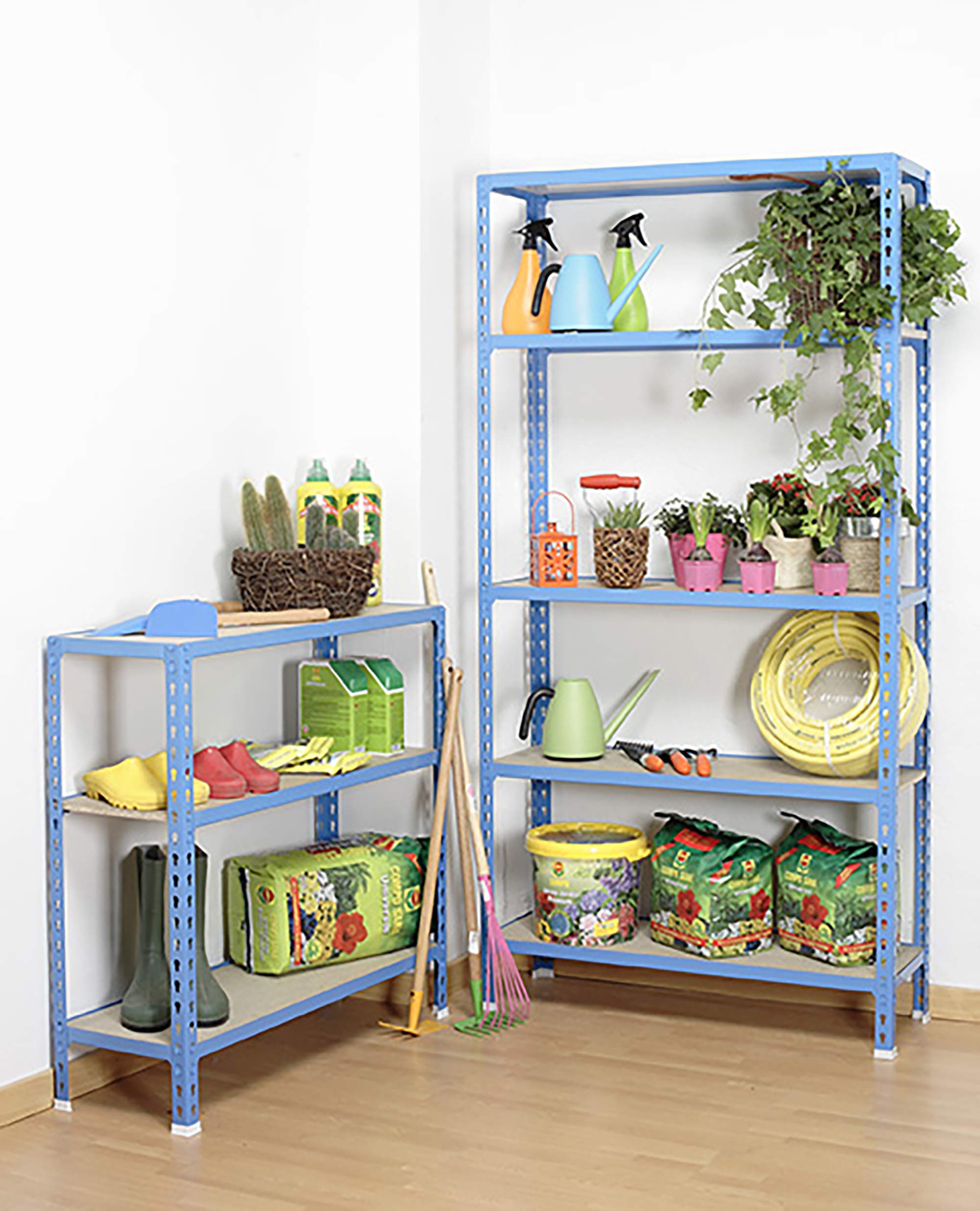 Simon Rack Étagère Rangement et 5 Niveaux, 180 kg Capacité de Charge et Point de Flexion, 1800x900x300 mm, Étagère Charge Lourde, Étagère Garage, Bleu/Galvanisé - Simonclick