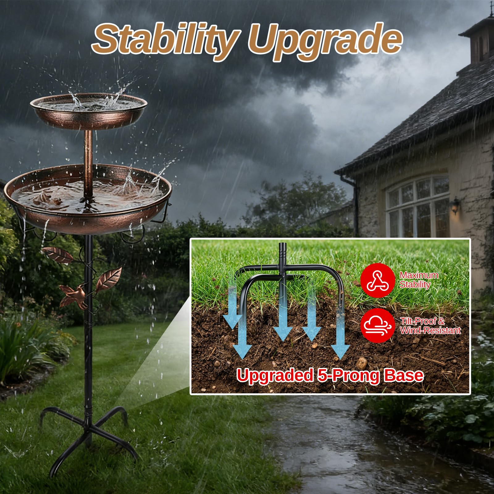 Vogeltränke, Vogeltränke Garten freistehend, Metall Vogelbad mit stabilem Standfuß, Wasserstelle für Wildvögel, frostsicher & wetterfest, Gartendeko Outdoor (Antik-Bronze)