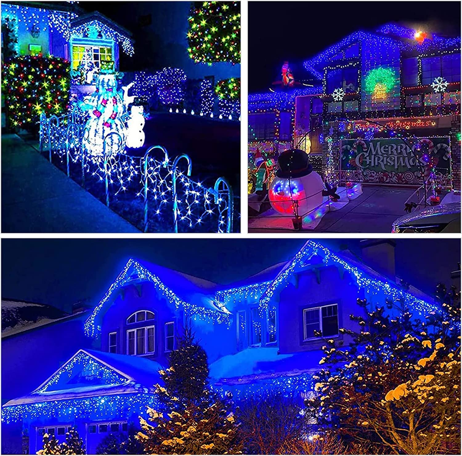 KINGCOO Solar Lichtervorhang Außen, Wasserdicht LED Eisregen Vorhang Solar Lichterketten Fernbedienung 8 Modi Innen Weihnachtsbeleuchtung Aussen für Garten Balkon Hochzeit Wanddekorationen (10M-Blau)