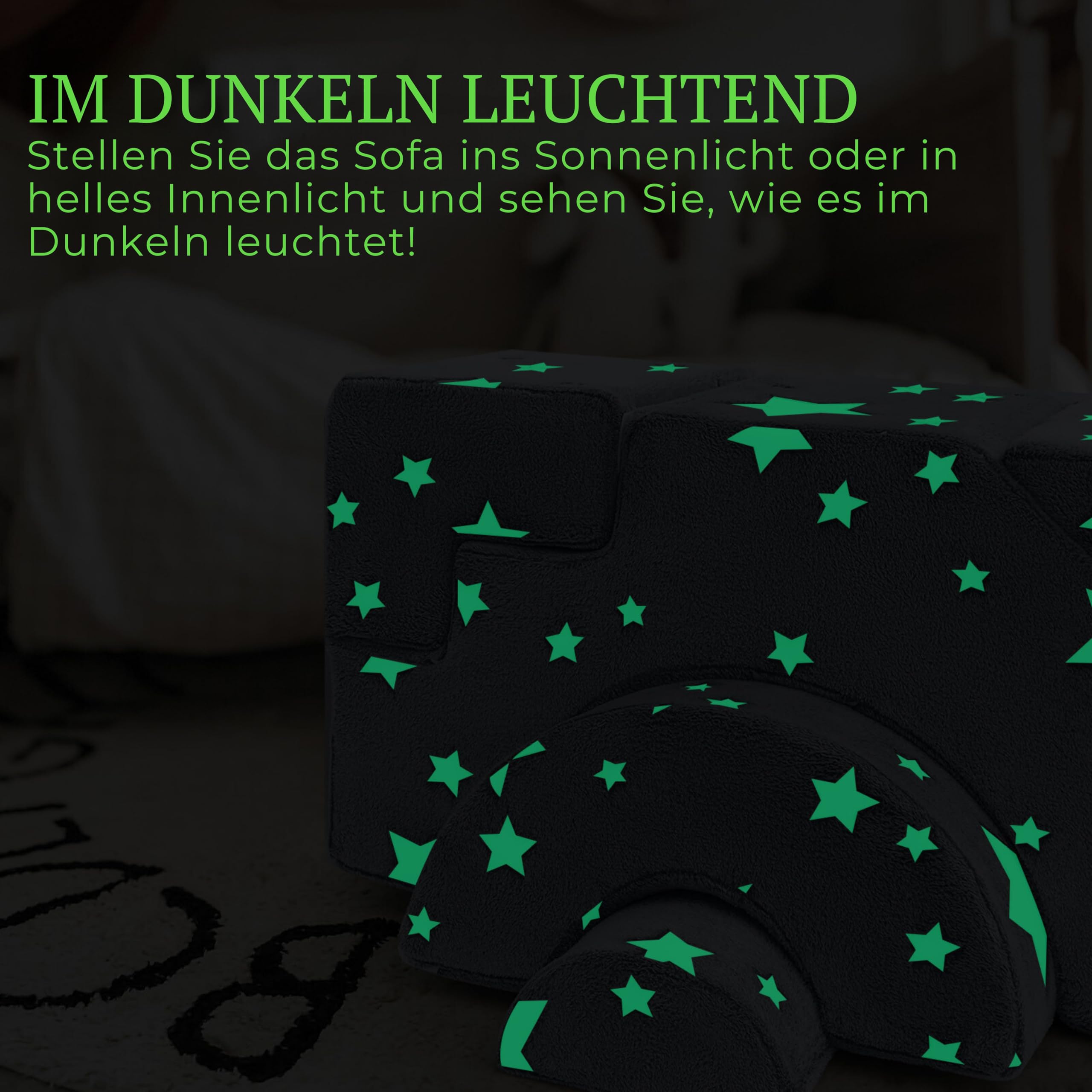 MeMoreCool Kindersofa Grau Stern-Motiv, Modulare Mini Couch aus Schaumstoff Fuer Kinderzimmer, Ausklappbares Spielsofa mit Abnehmbarem Bezug, Weiches Kindersessel ab 1 Jahr