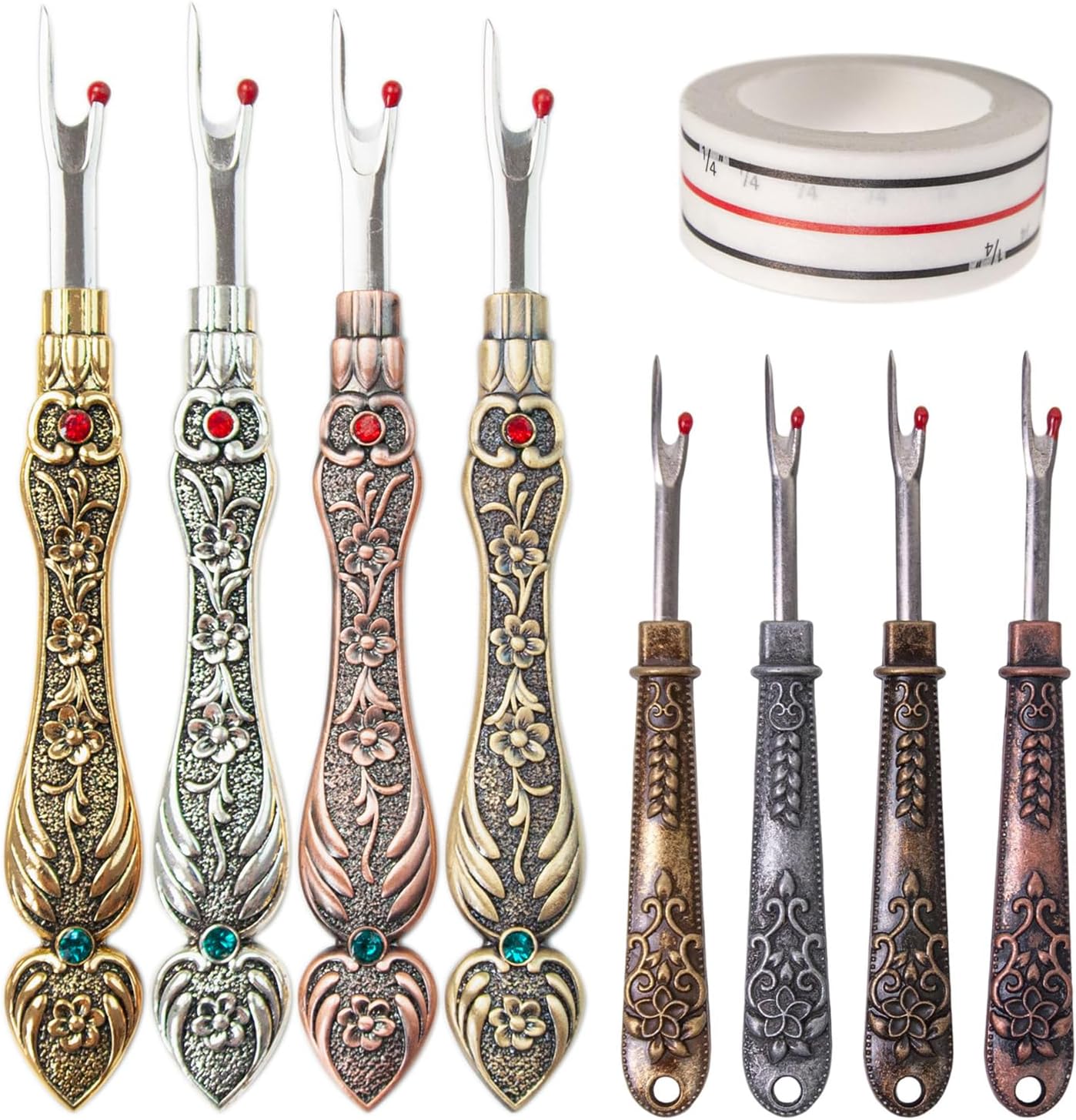 2Pcs Thread Unpicker Sewing Seam Rippers Positioning Tape Stainless Steel Thread Unpicker for Embroidery Fabric Cutter