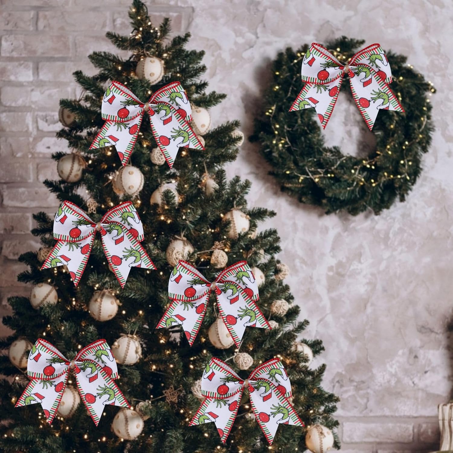 12 Pcs Red Green Christmas Ribbon Bows 6 Inch Funny Cartoon Character Christmas Wreath Bow for Xmas Tree Wreath Bows DIY Craft Decoration(Hand Style) - Image 6