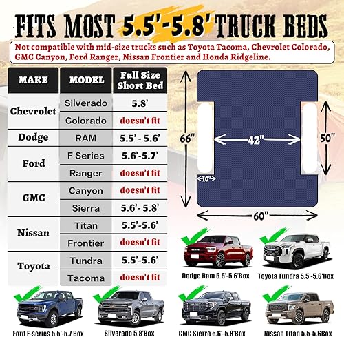 Vista 67 de Umbrauto Colchón de aire para platón de camioneta de tamaño estándar de 6 a 6.5 pies, inflable, para dormir en exteriores, tienda de campaña, Negro